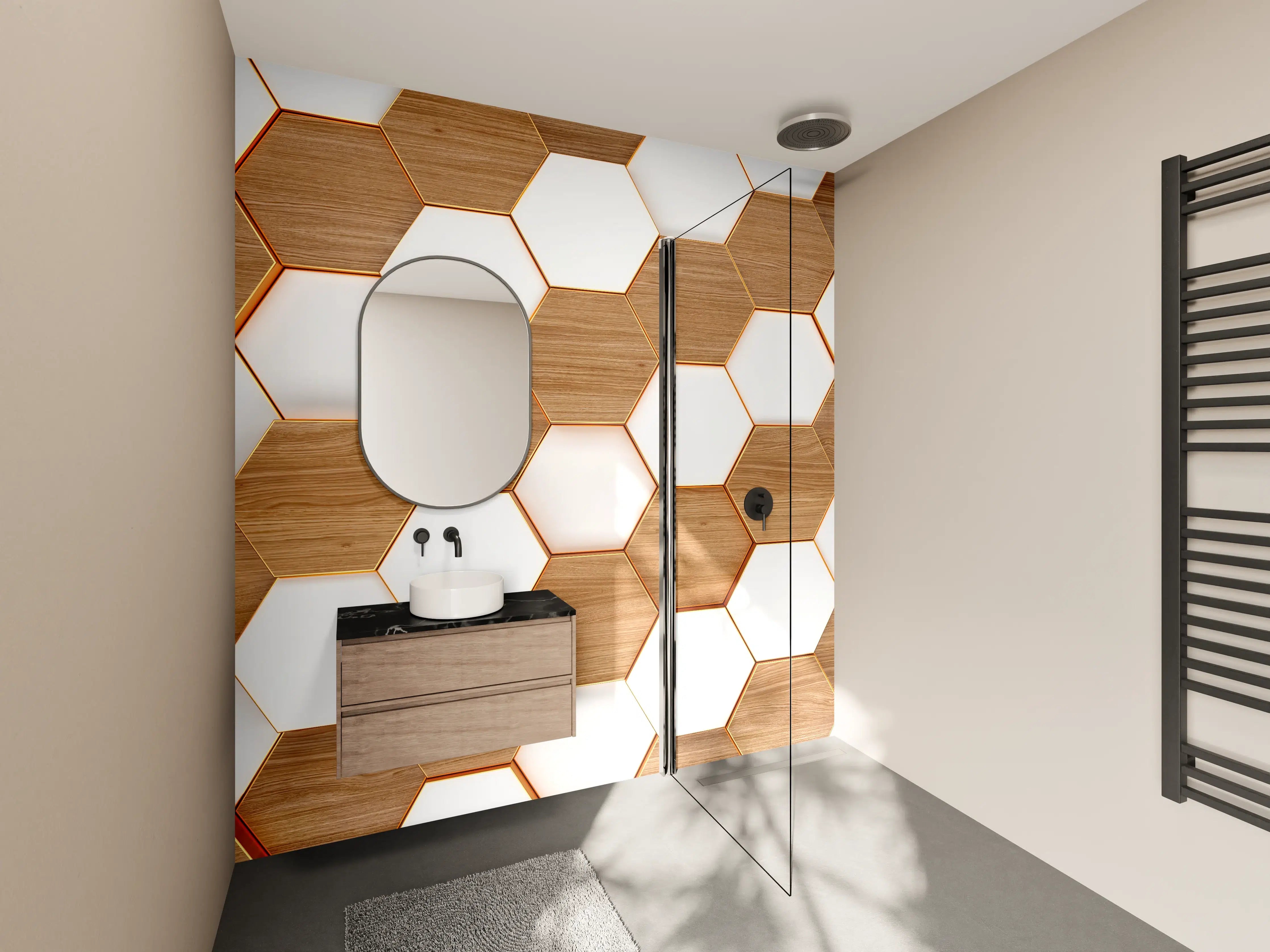 Wandverkleidung Bad - Modernes Hexagon Muster Weiß