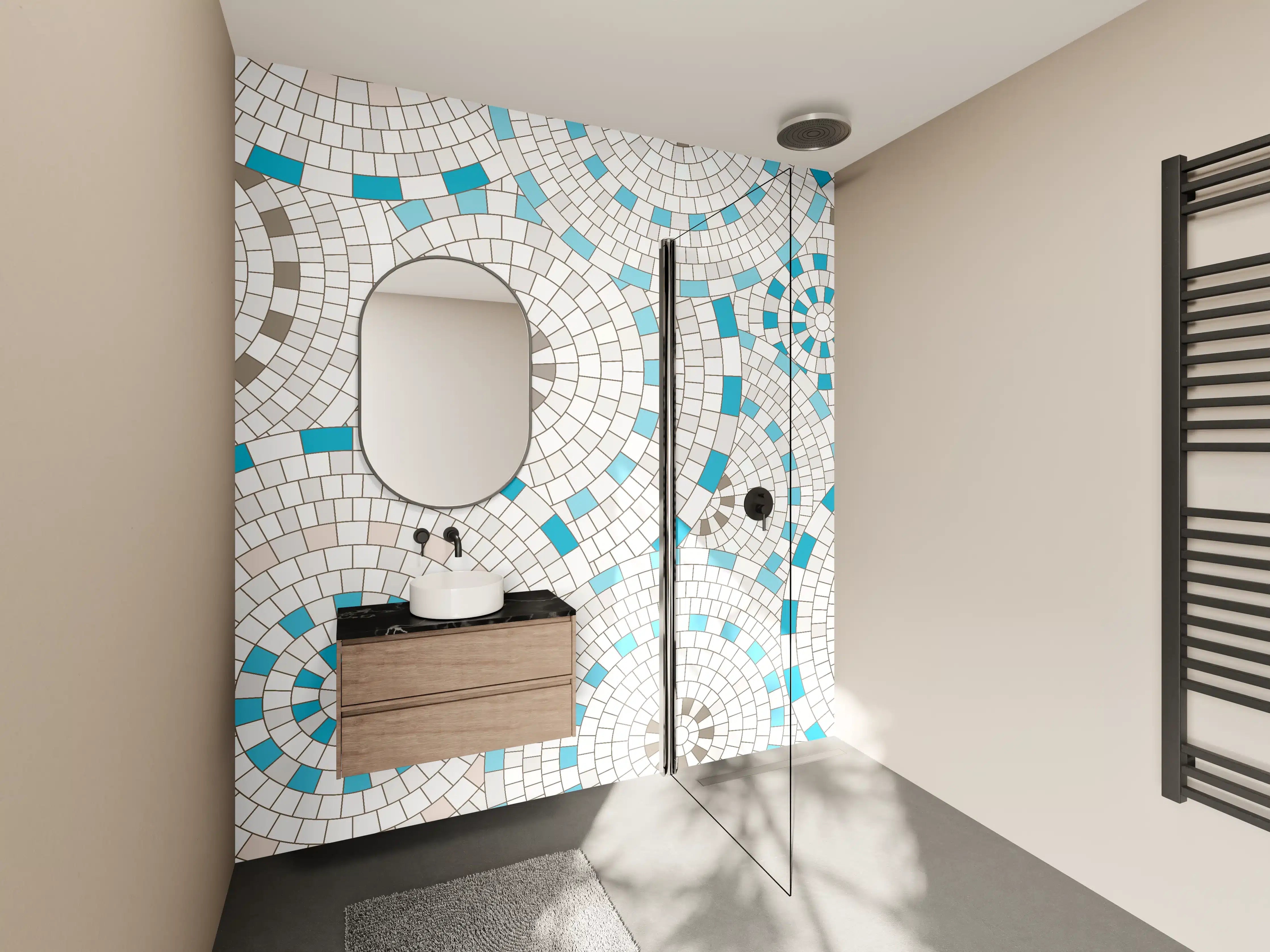 Wandverkleidung Bad - Modernes Weiß-Blau Mosaik-Design
