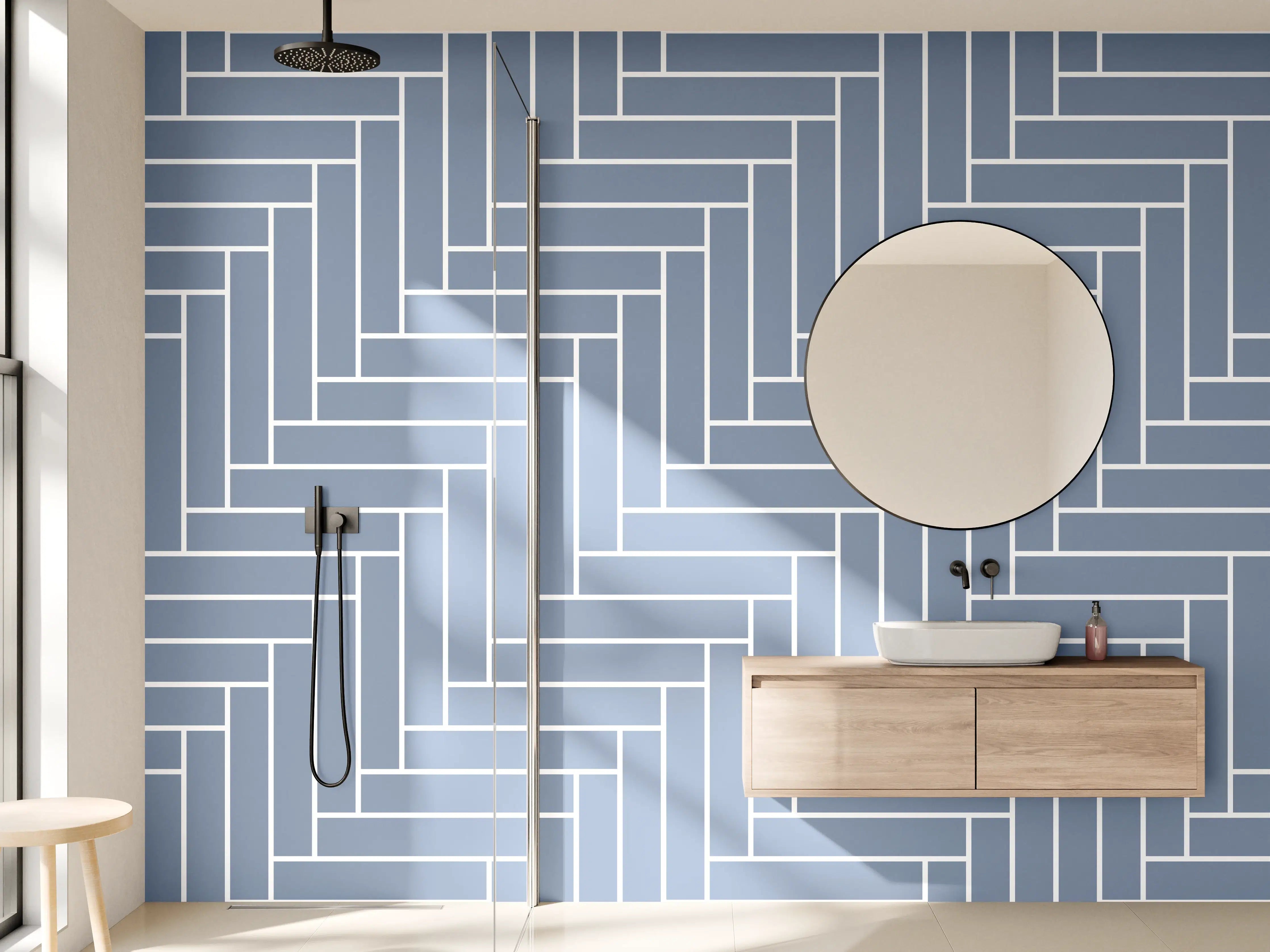 Wandverkleidung Bad - Modernes geometrisches Muster in Blau-Grau