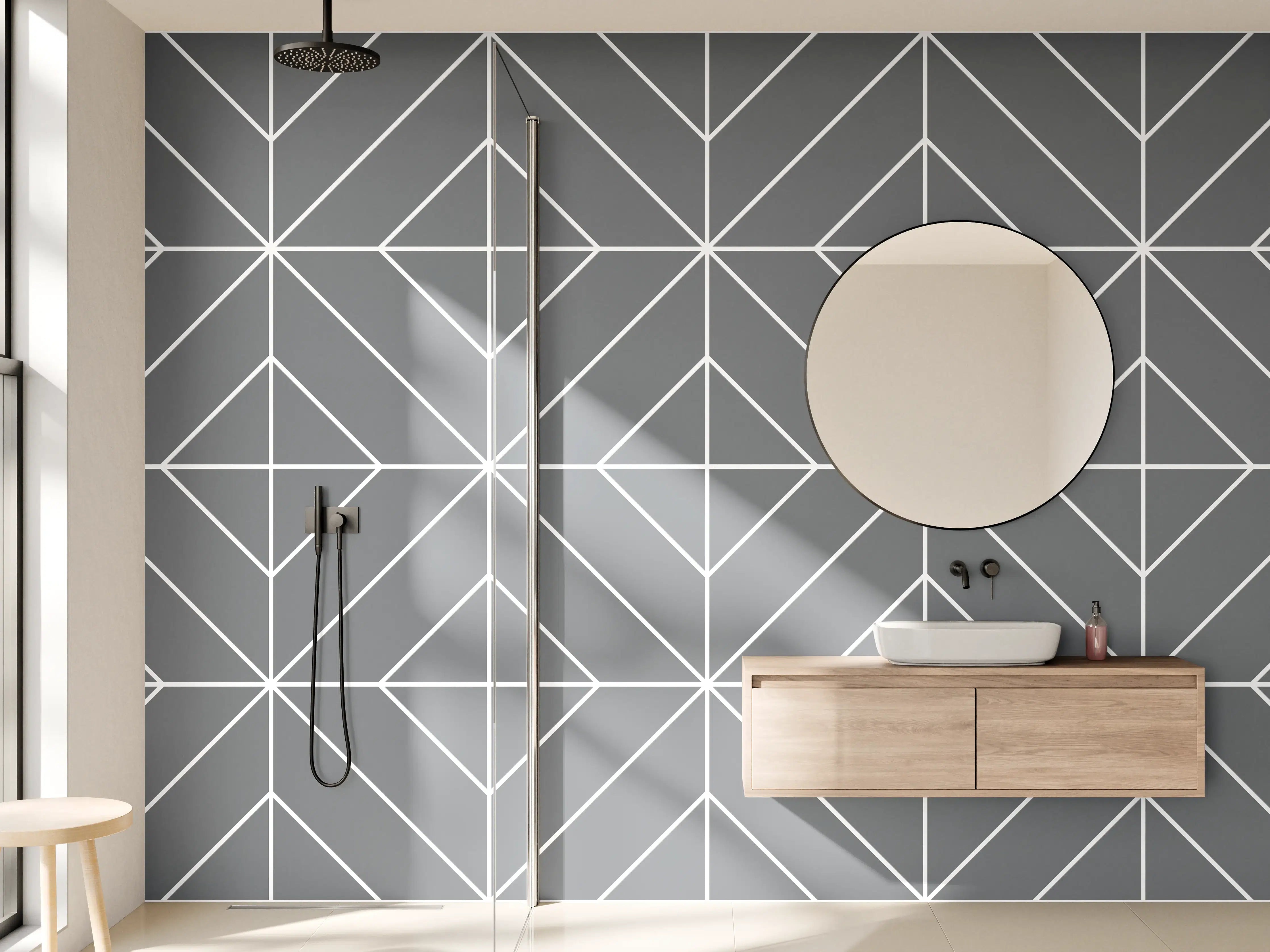 Wandverkleidung Bad - Modische geometrische Fliesenmuster in Grau
