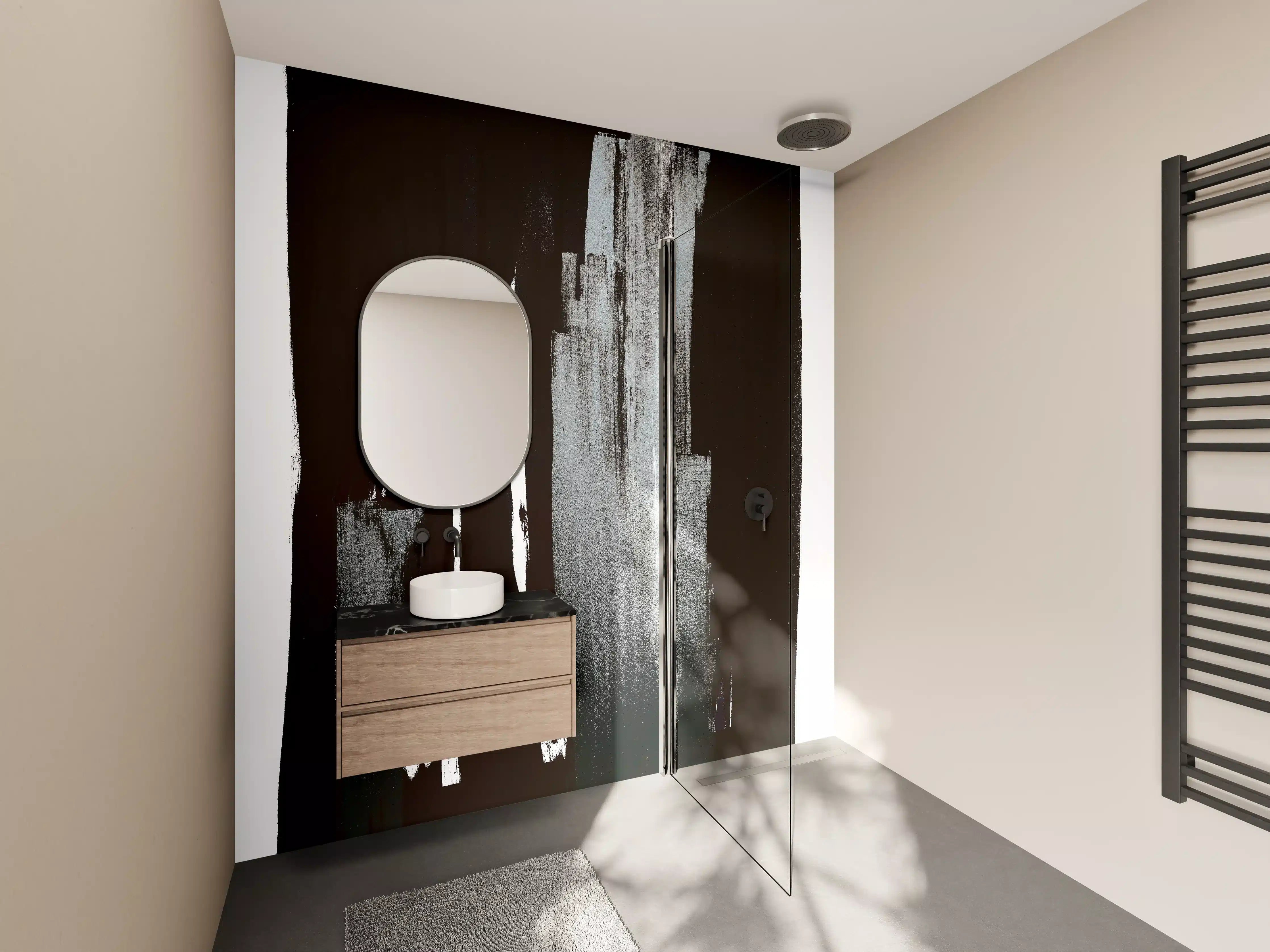 Wandverkleidung Bad - Monochrome Abstraktion Grau Schwarz