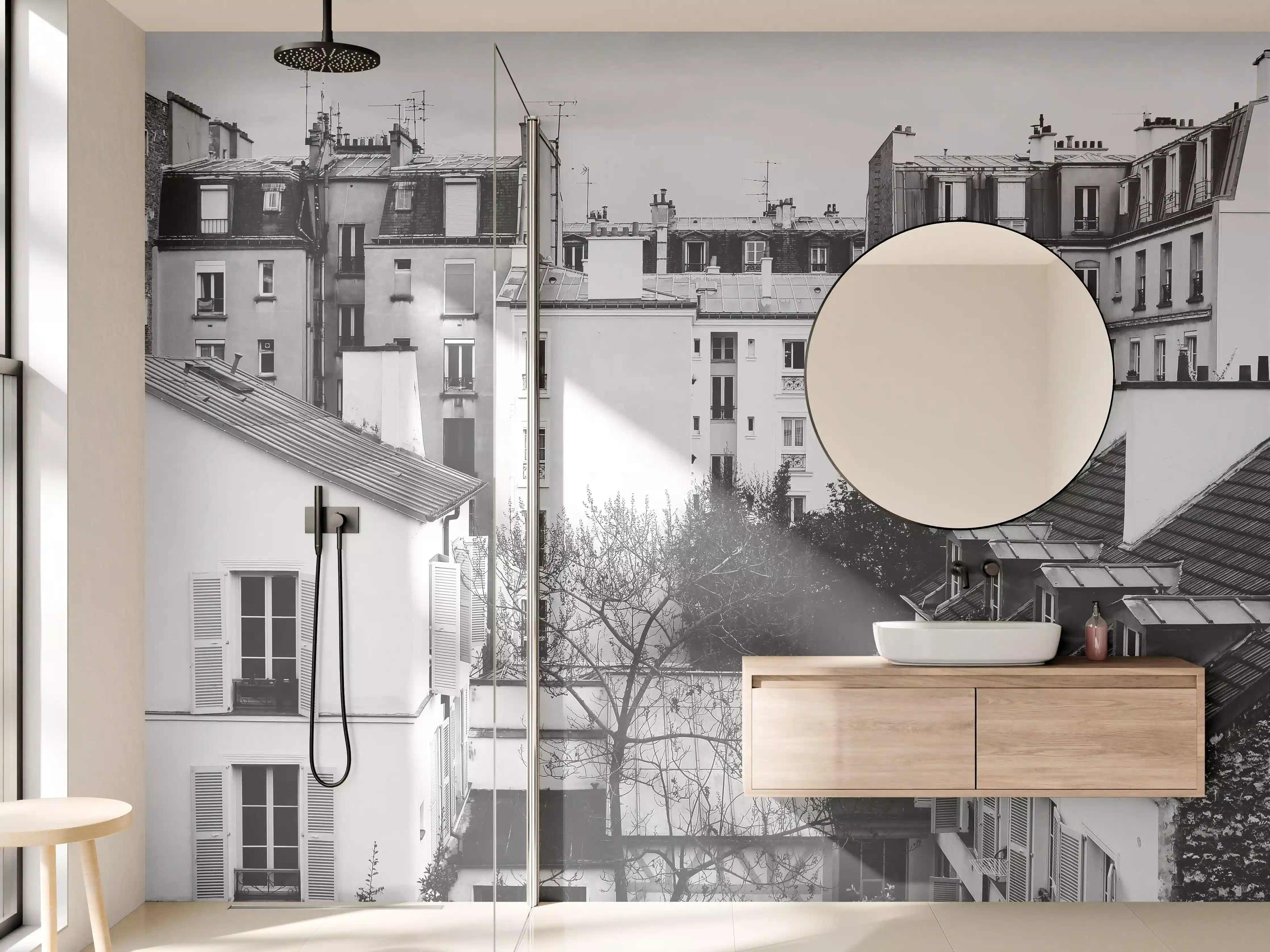 Wandverkleidung Bad - Monochromes Paris-Straßenpanorama