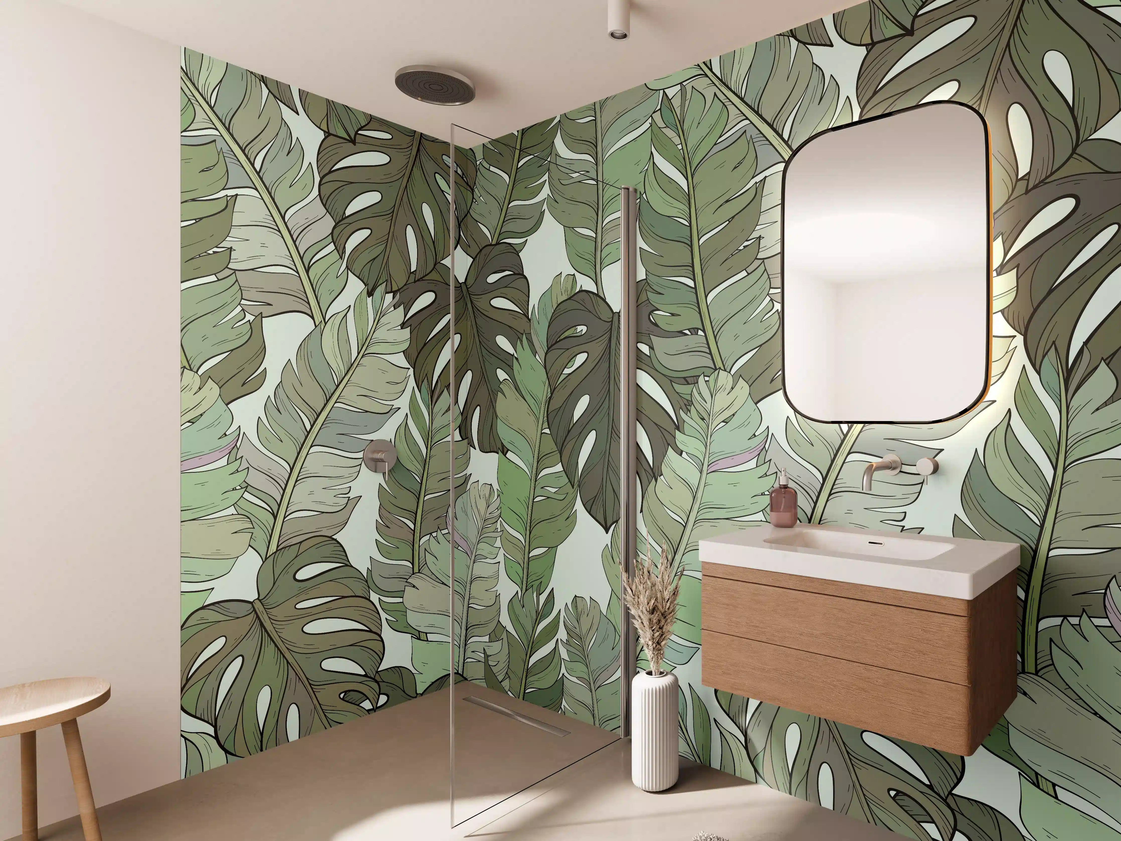 Wandverkleidung Bad - Monstera-Blätter – Tropische Eleganz