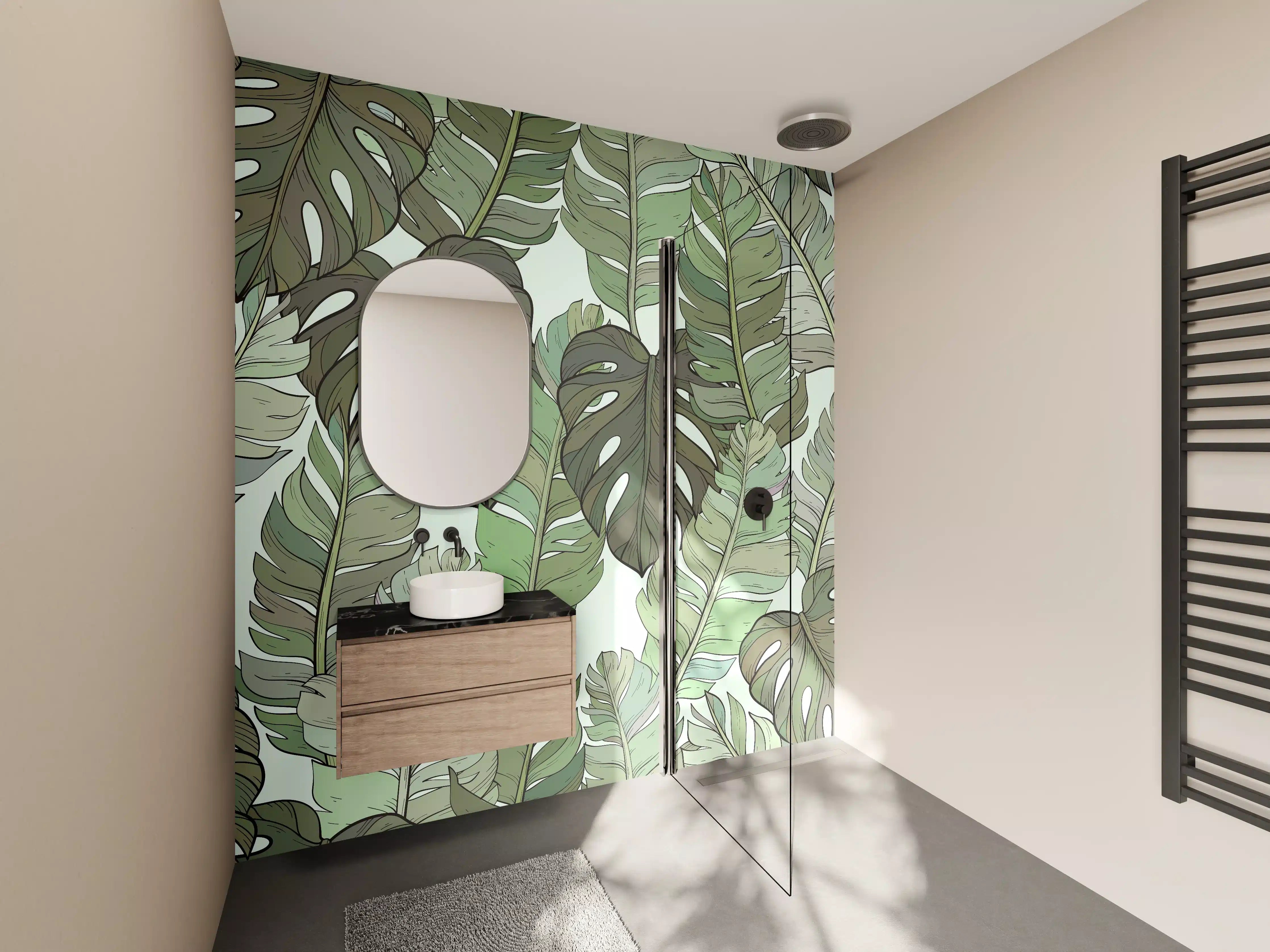 Wandverkleidung Bad - Monstera-Blätter – Tropische Eleganz