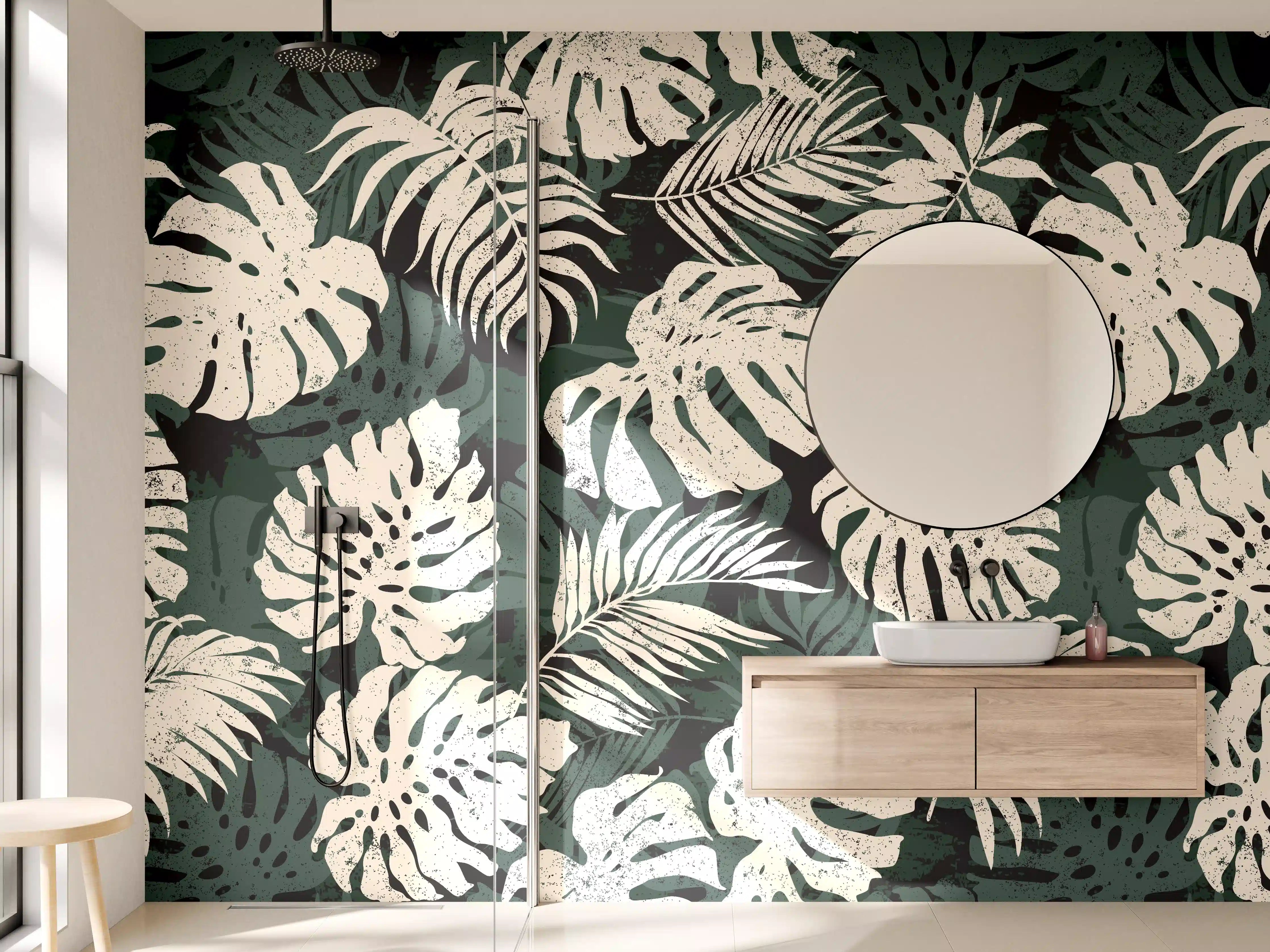 Wandverkleidung Bad - Monstera Blattmuster Grün-Beige