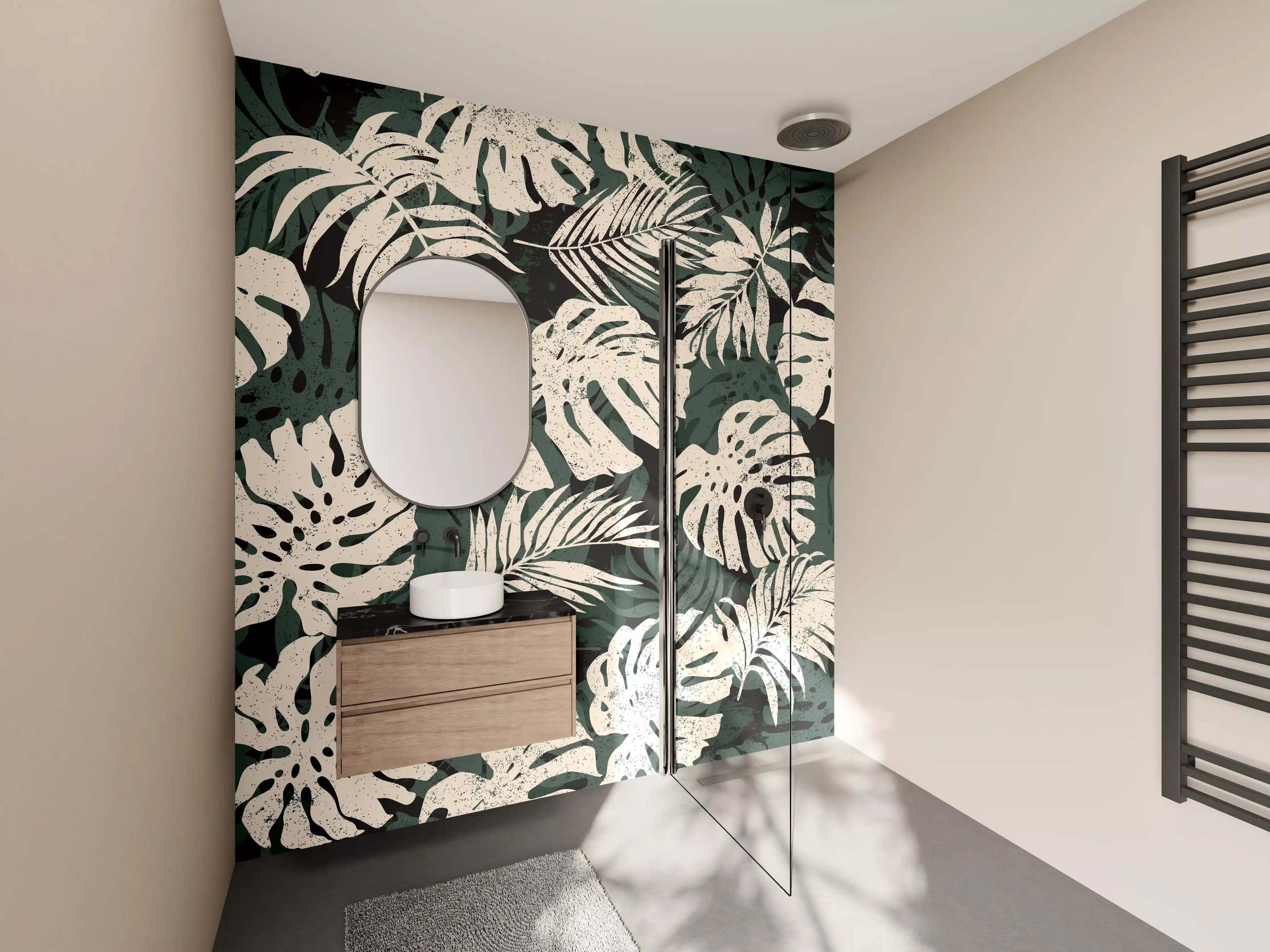 Wandverkleidung Bad - Monstera Blattmuster Grün-Beige