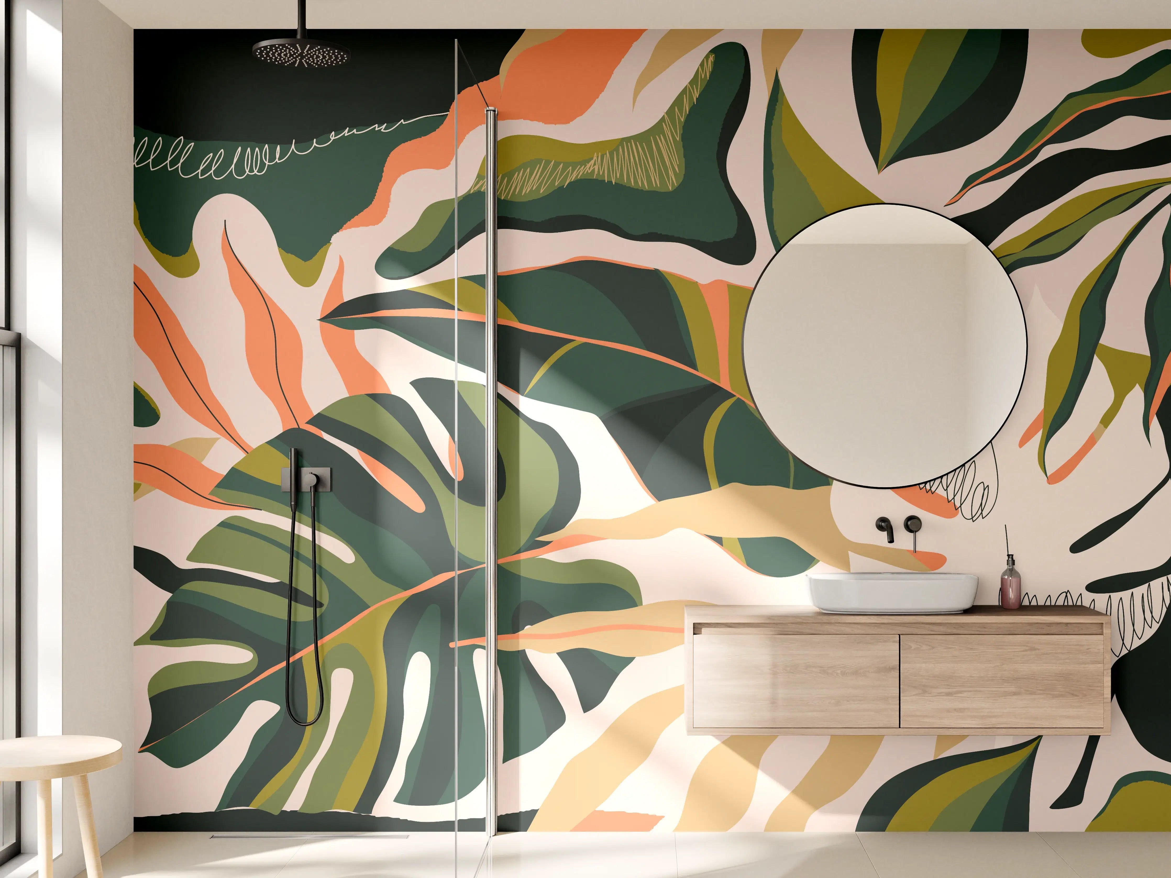 Wandverkleidung Bad - Monstera Tropic Blattmuster