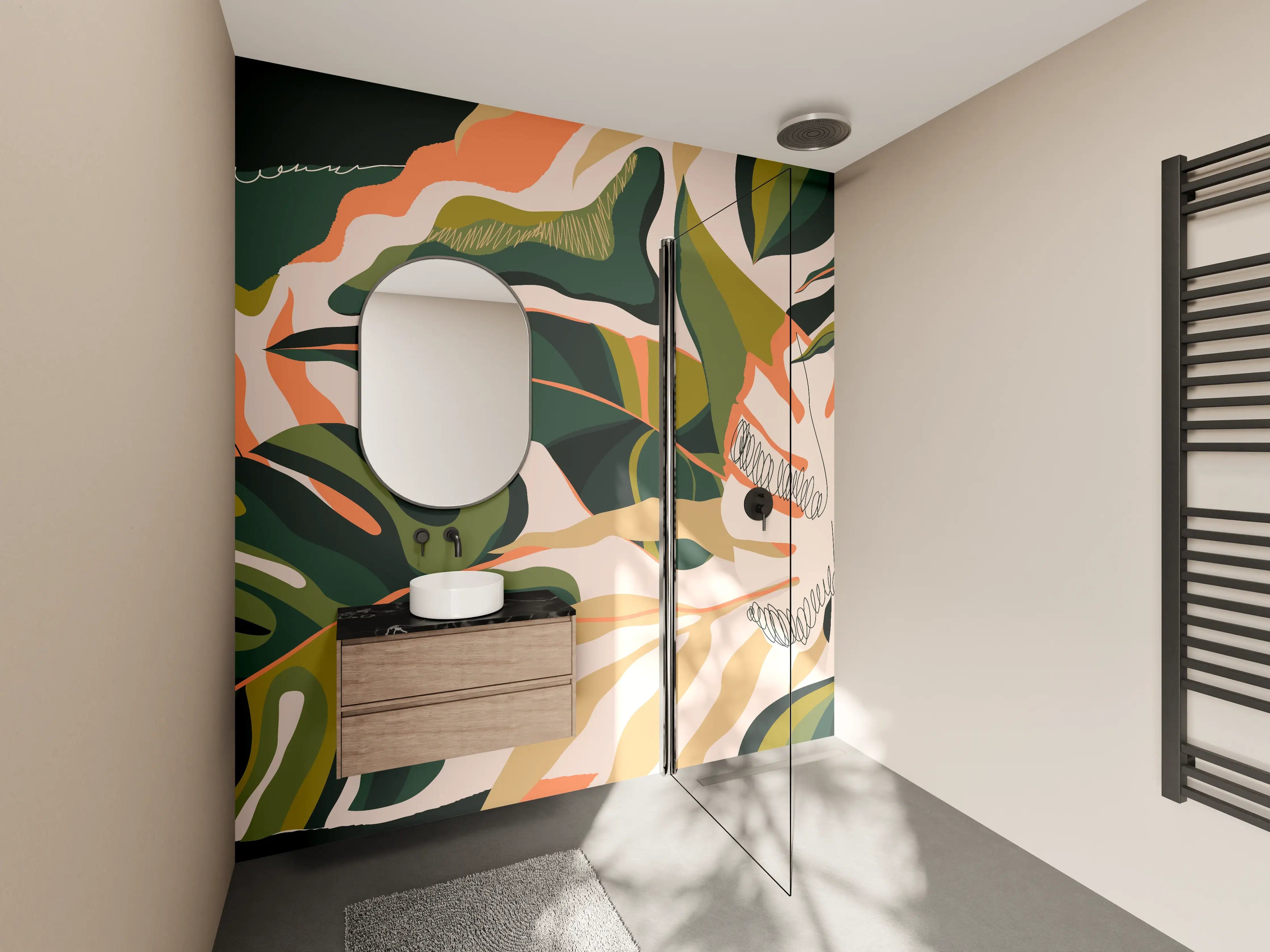 Wandverkleidung Bad - Monstera Tropic Blattmuster
