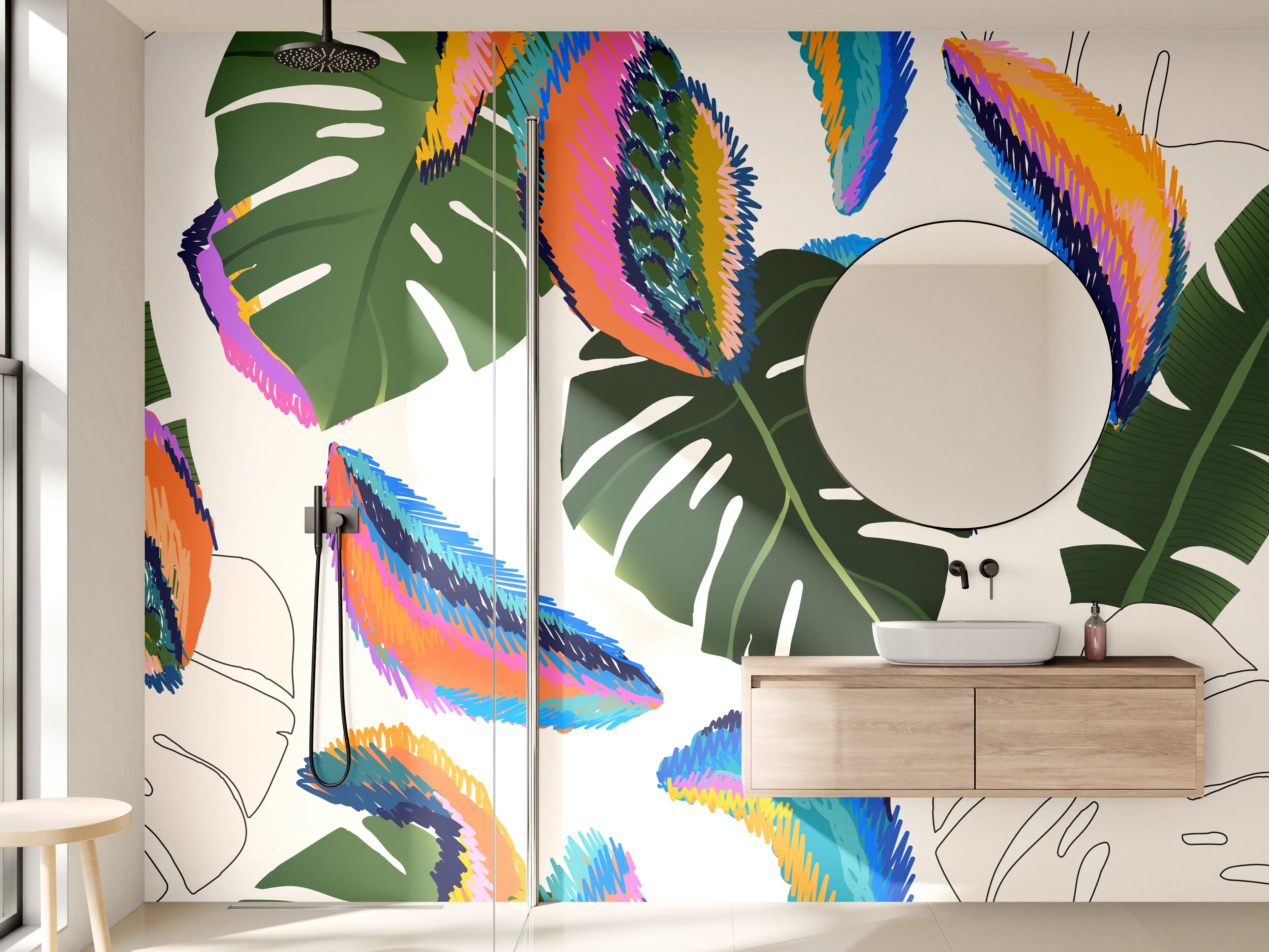 Wandverkleidung Bad - Monstera Tropic Bunte Blätter