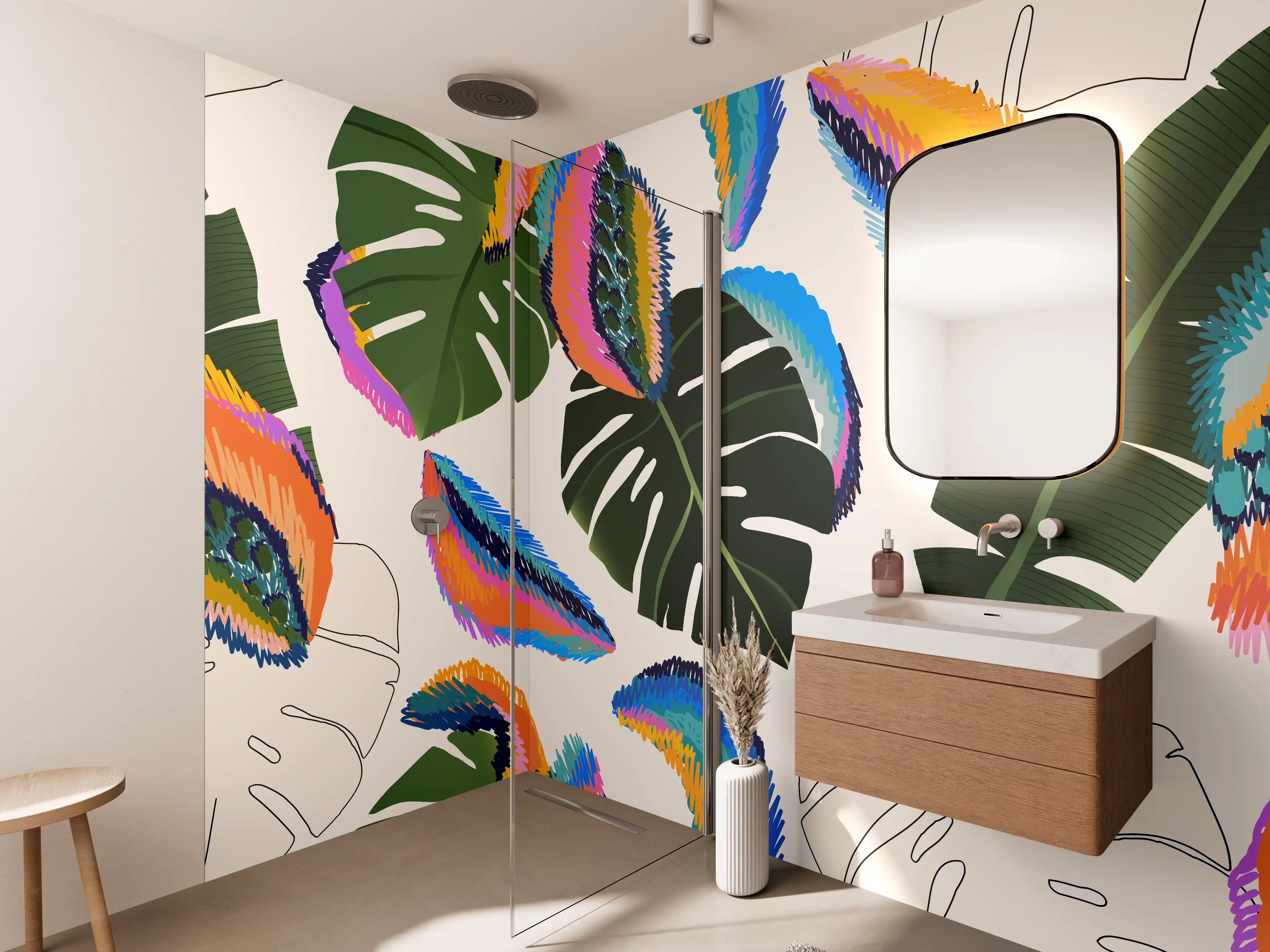 Wandverkleidung Bad - Monstera Tropic Bunte Blätter