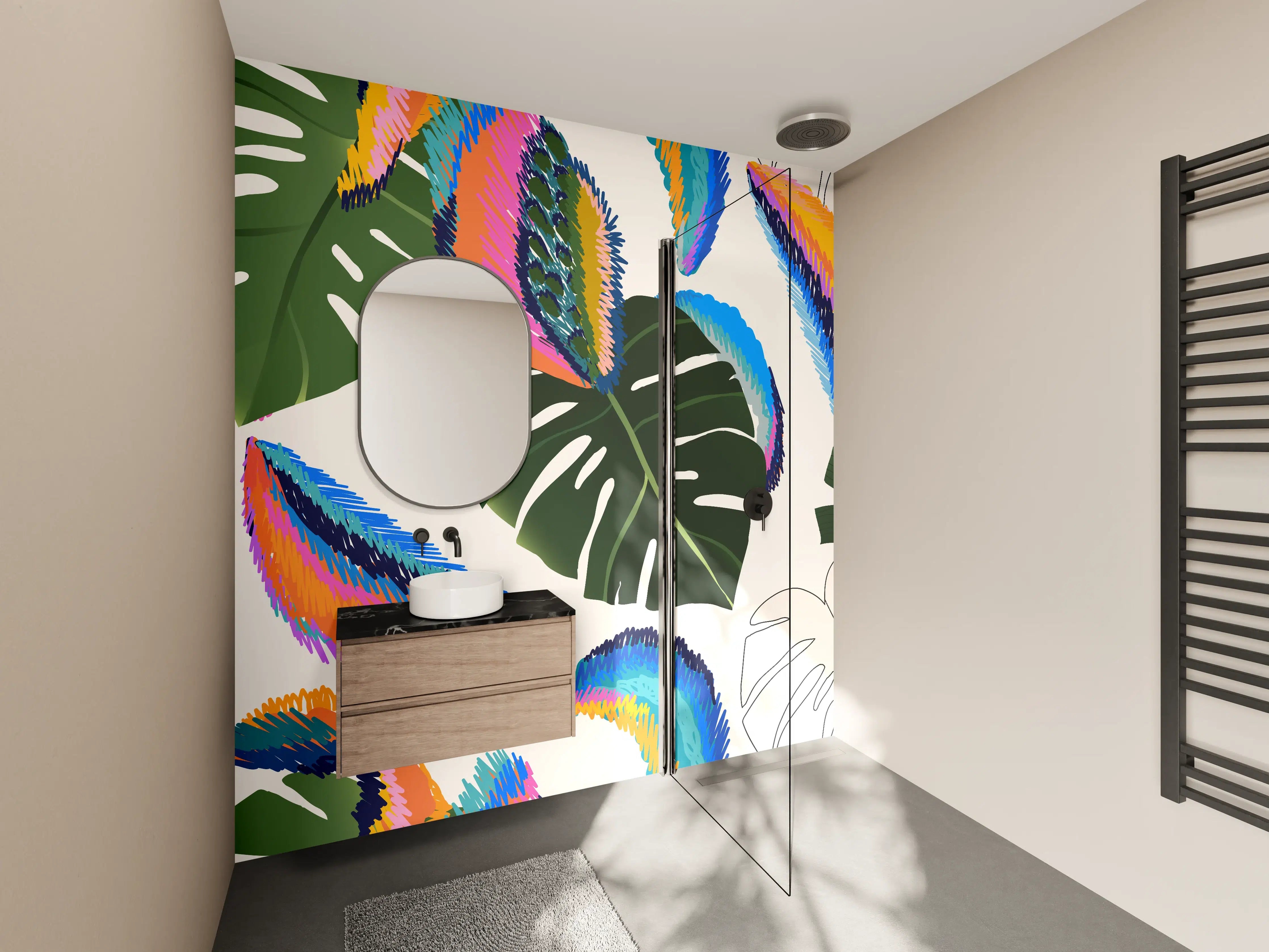 Wandverkleidung Bad - Monstera Tropic Bunte Blätter