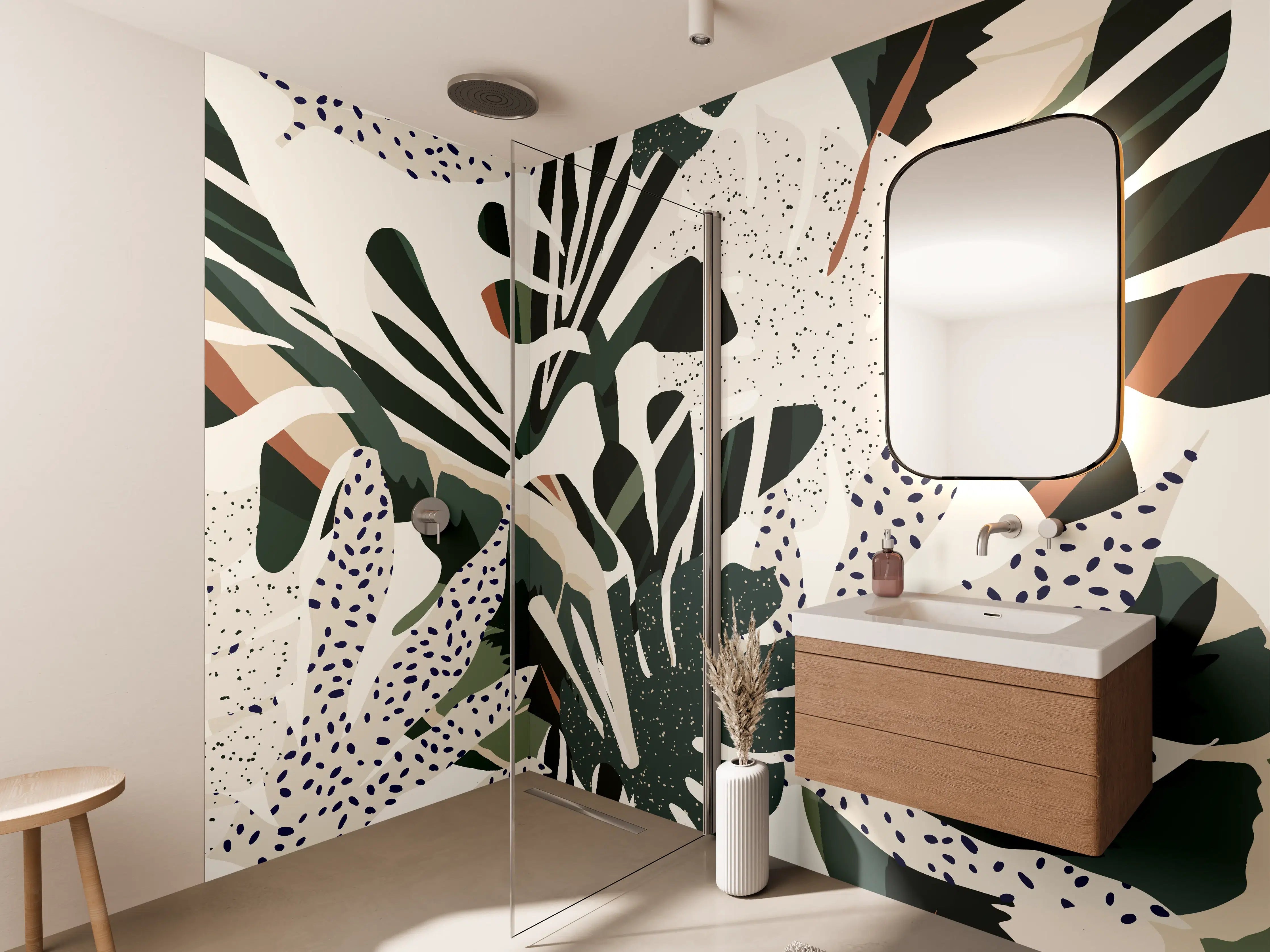 Wandverkleidung Bad - Monstera Tropic Grün-Beige