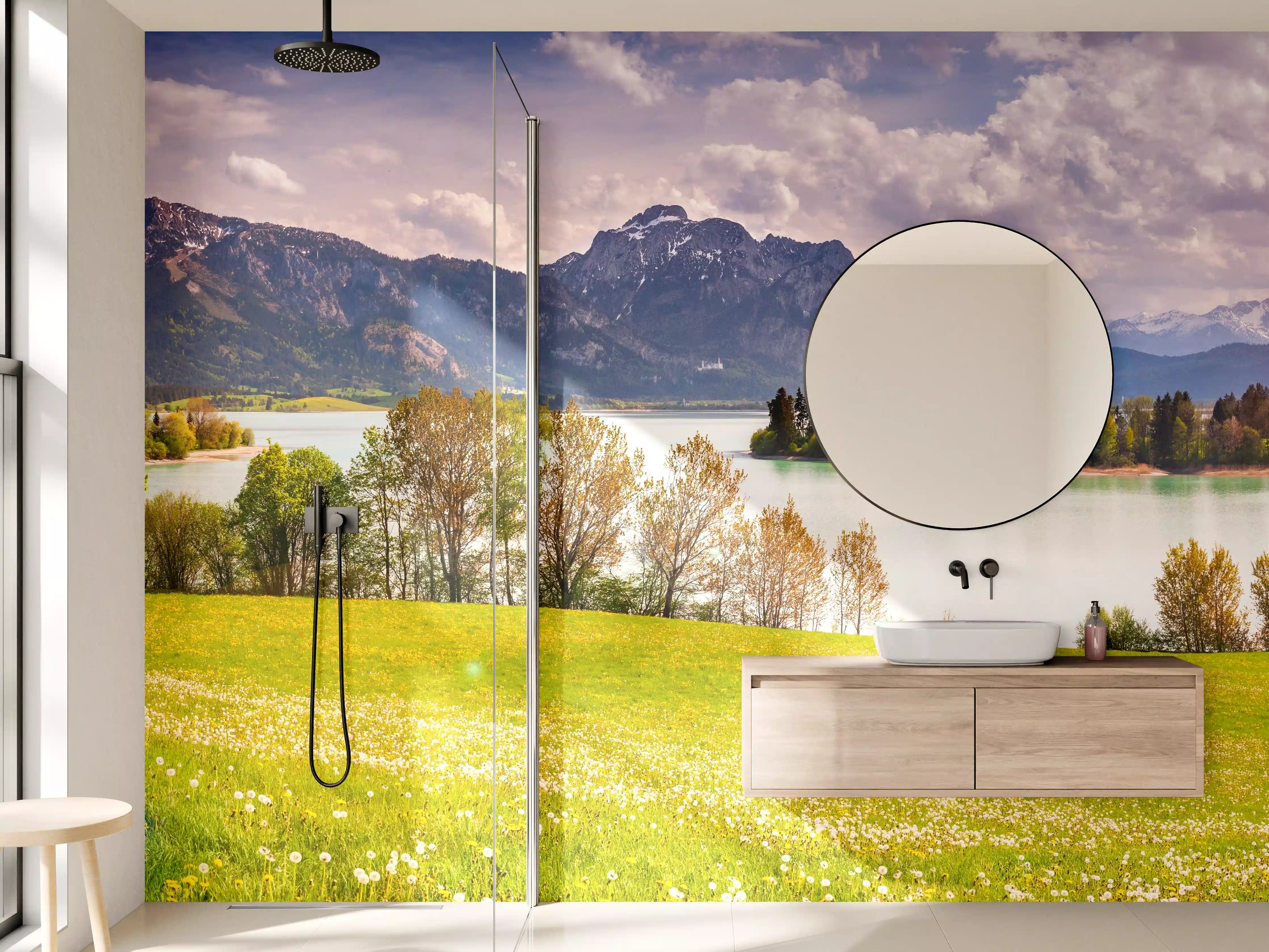 Wandverkleidung Bad - Morgenlicht am stillen See