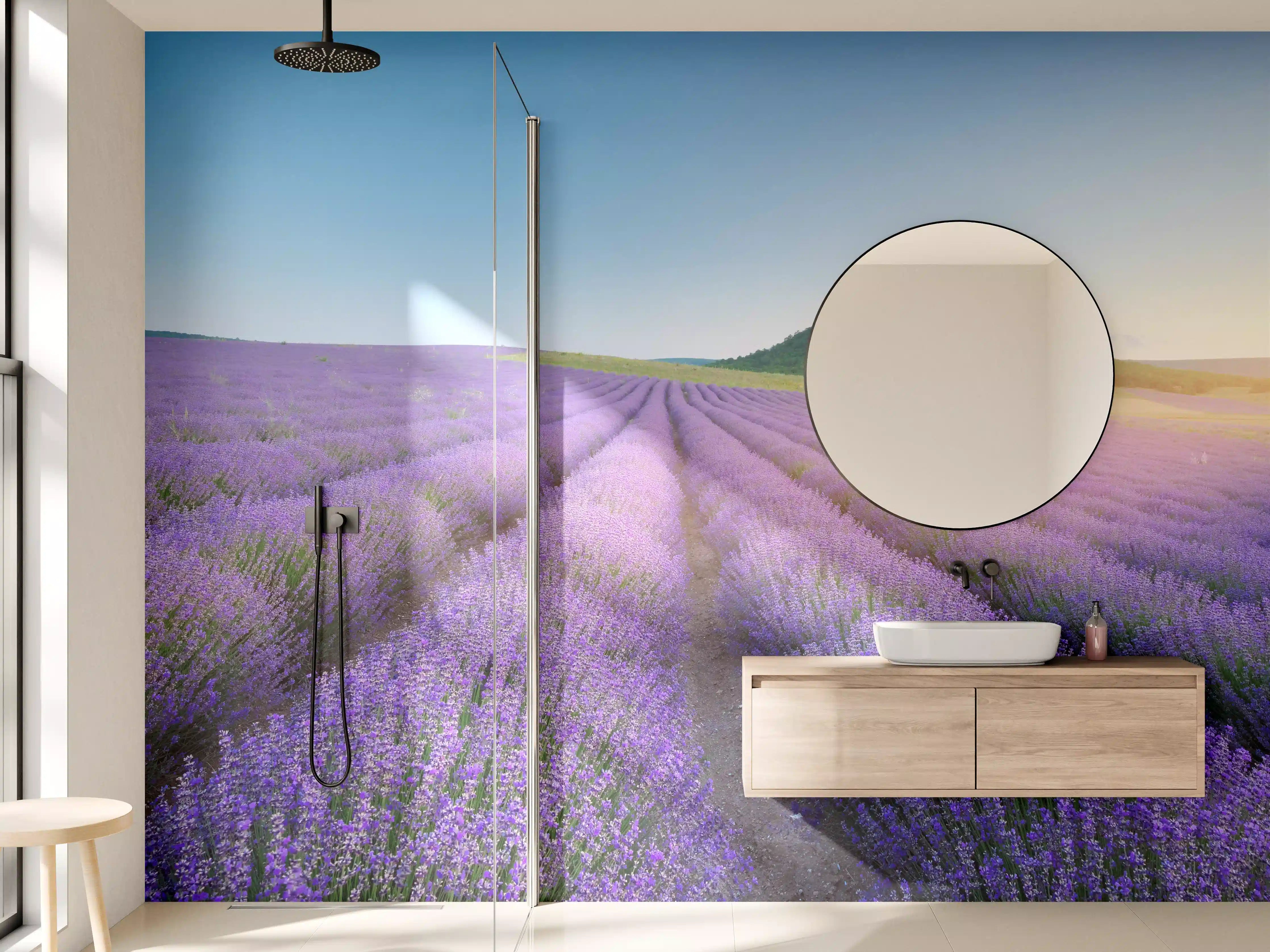 Wandverkleidung Bad - Morgenlicht im Lavendelgrau