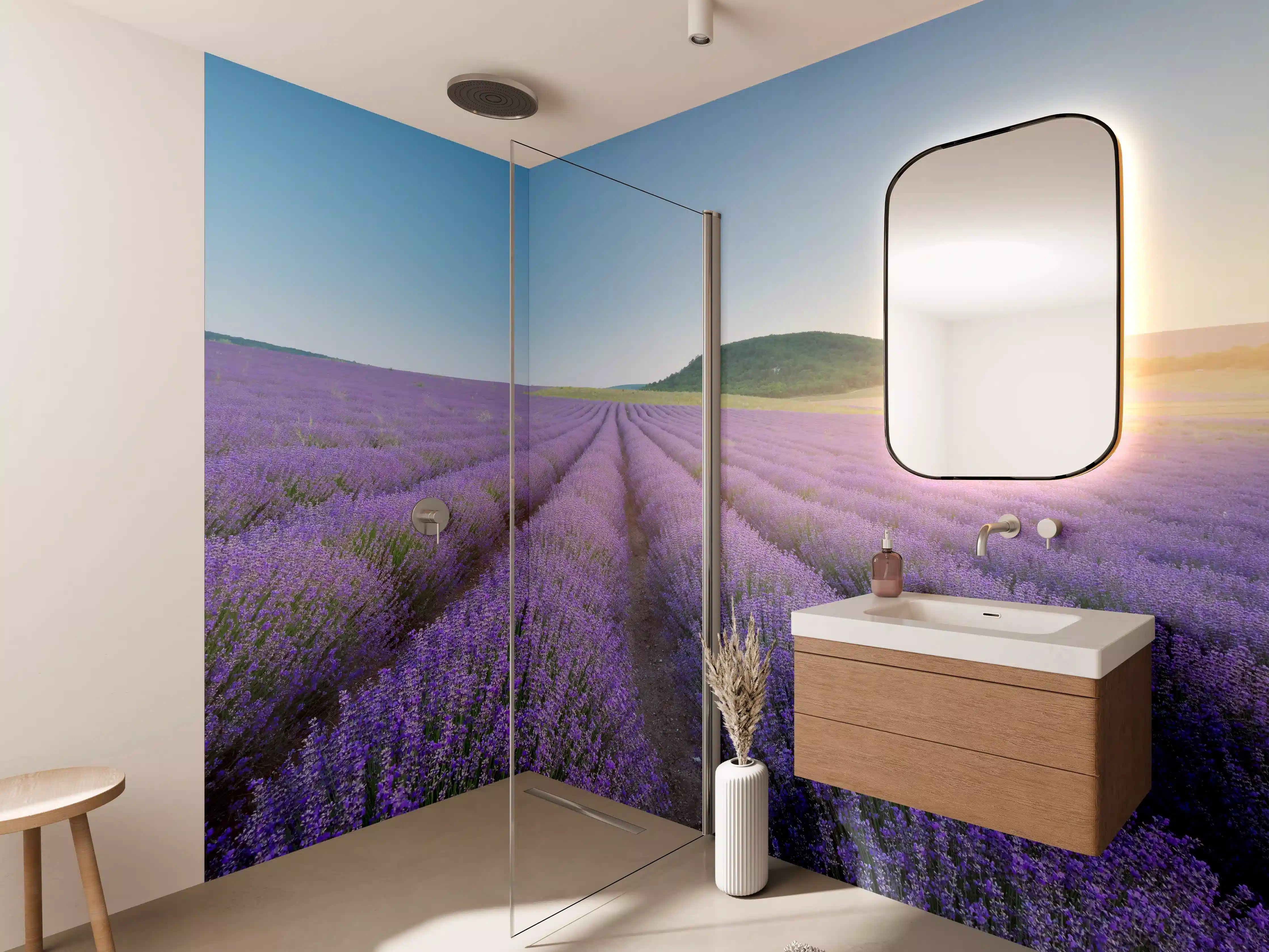 Wandverkleidung Bad - Morgenlicht im Lavendelgrau