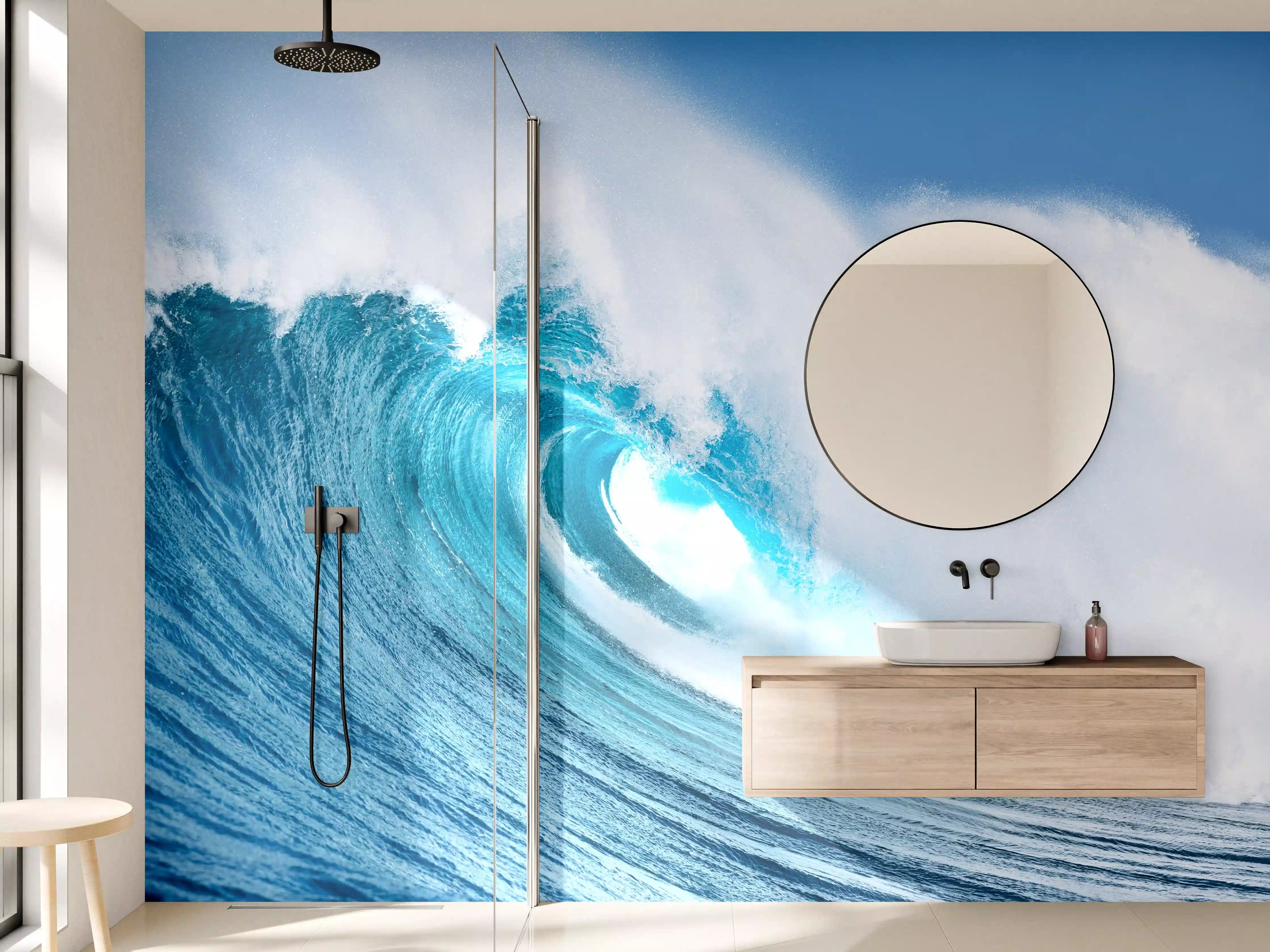 Wandverkleidung Bad - Morgennebel über grauen Wellen