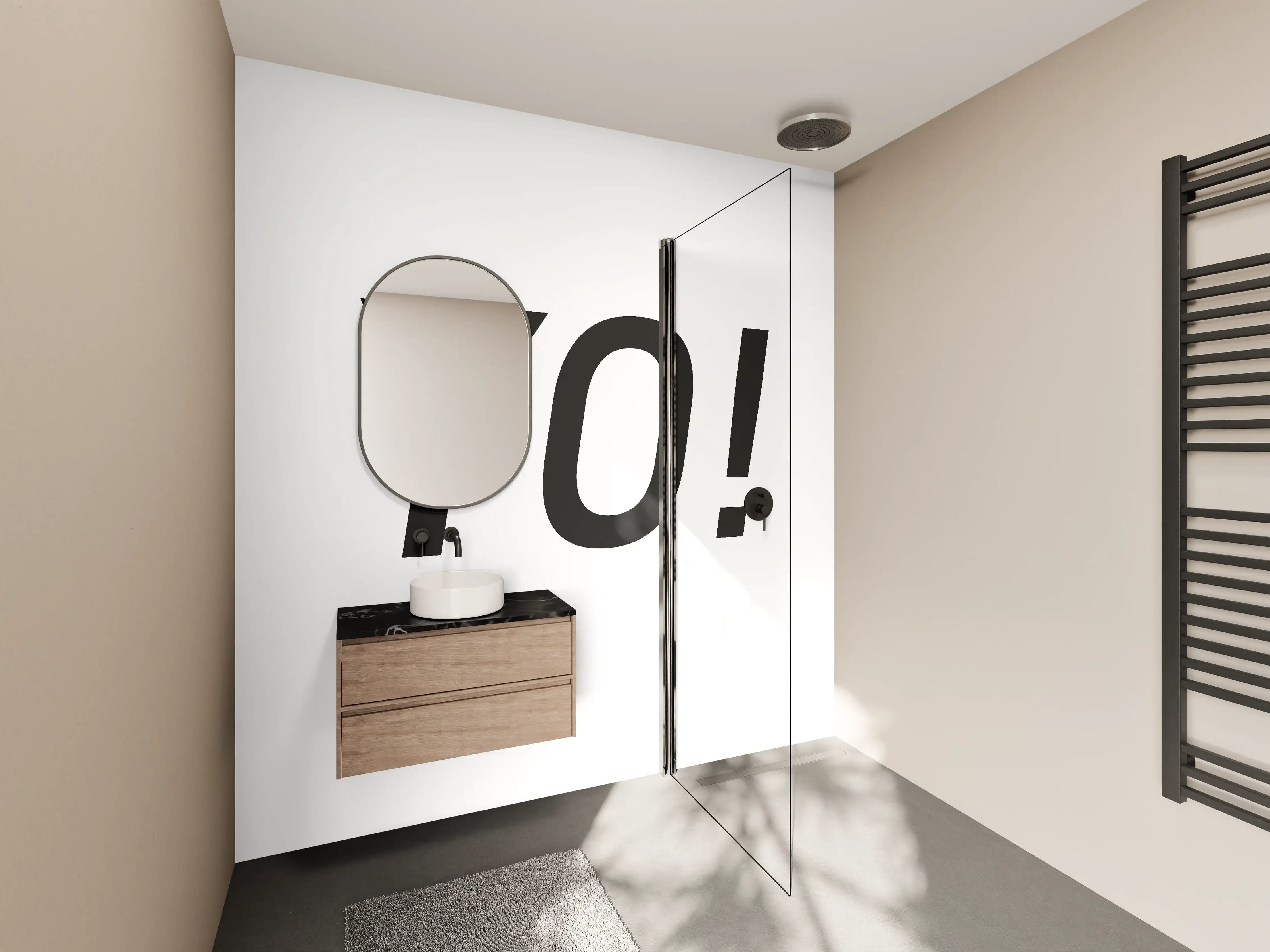Wandverkleidung Bad - Motivational 'YO!' Schwarz-Weiß-Design