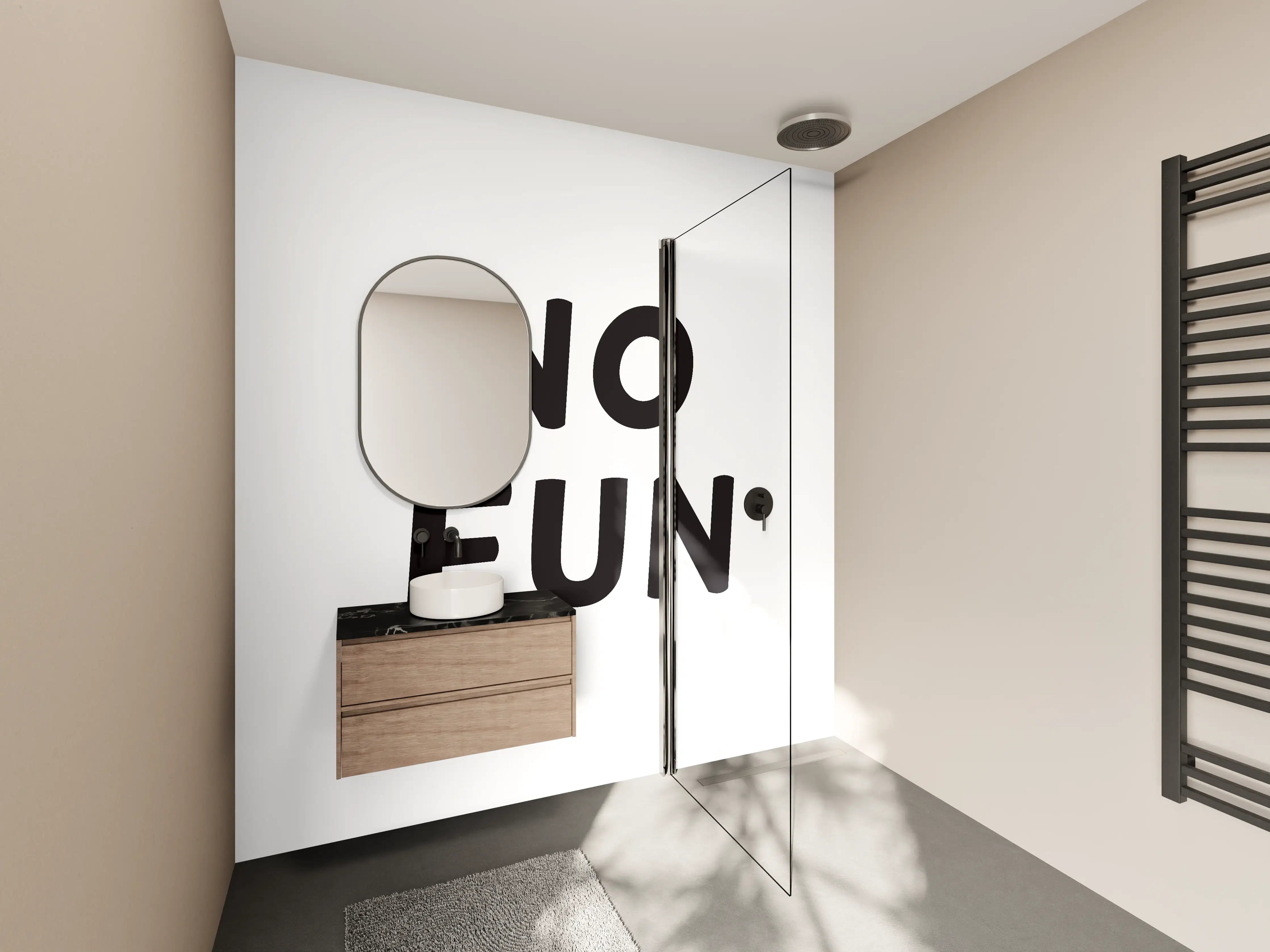 Wandverkleidung Bad - Motivationaler 'No Fun' Schriftzug