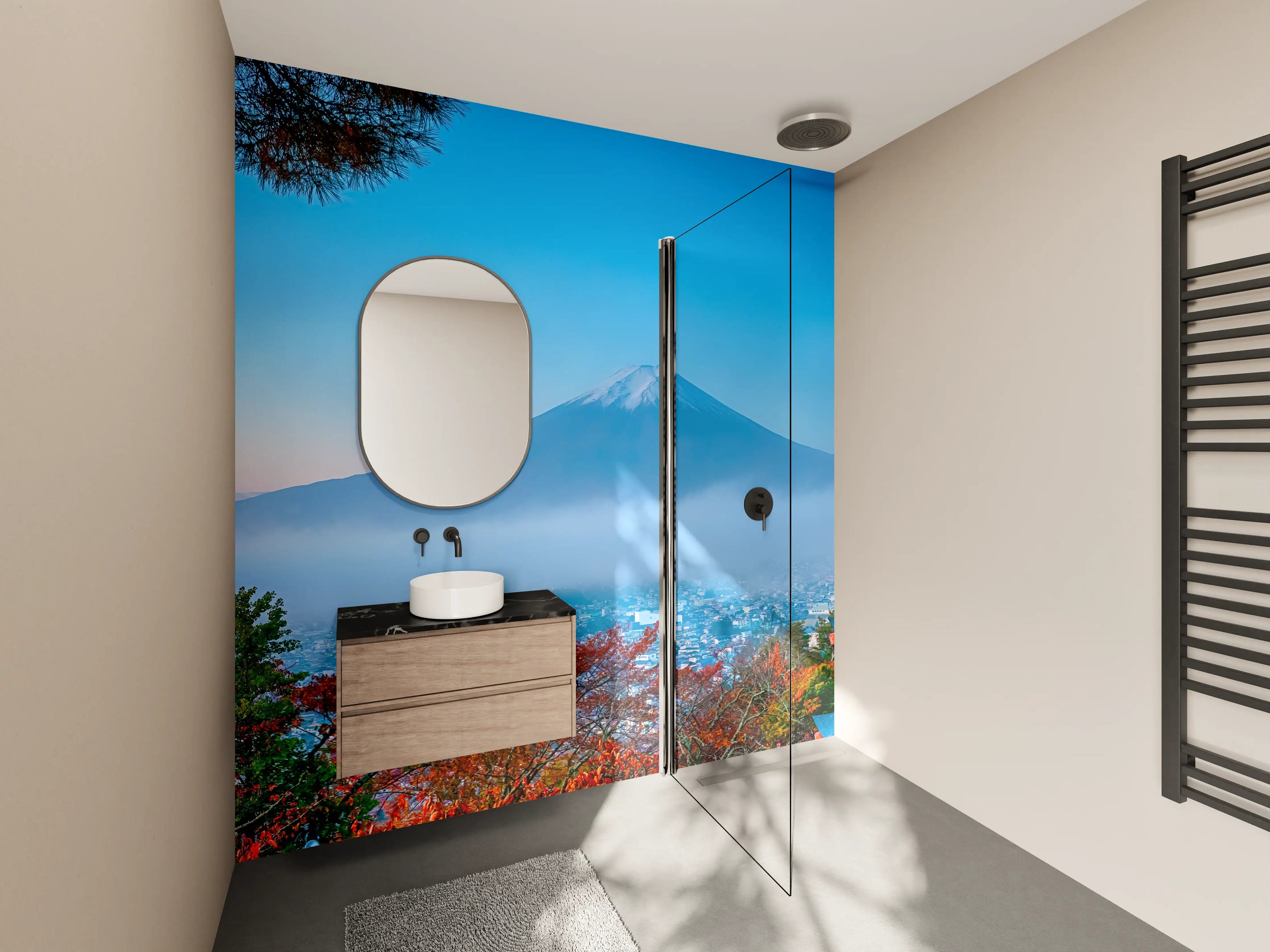 Wandverkleidung Bad - Mount Fuji mit Pagode im Herbst