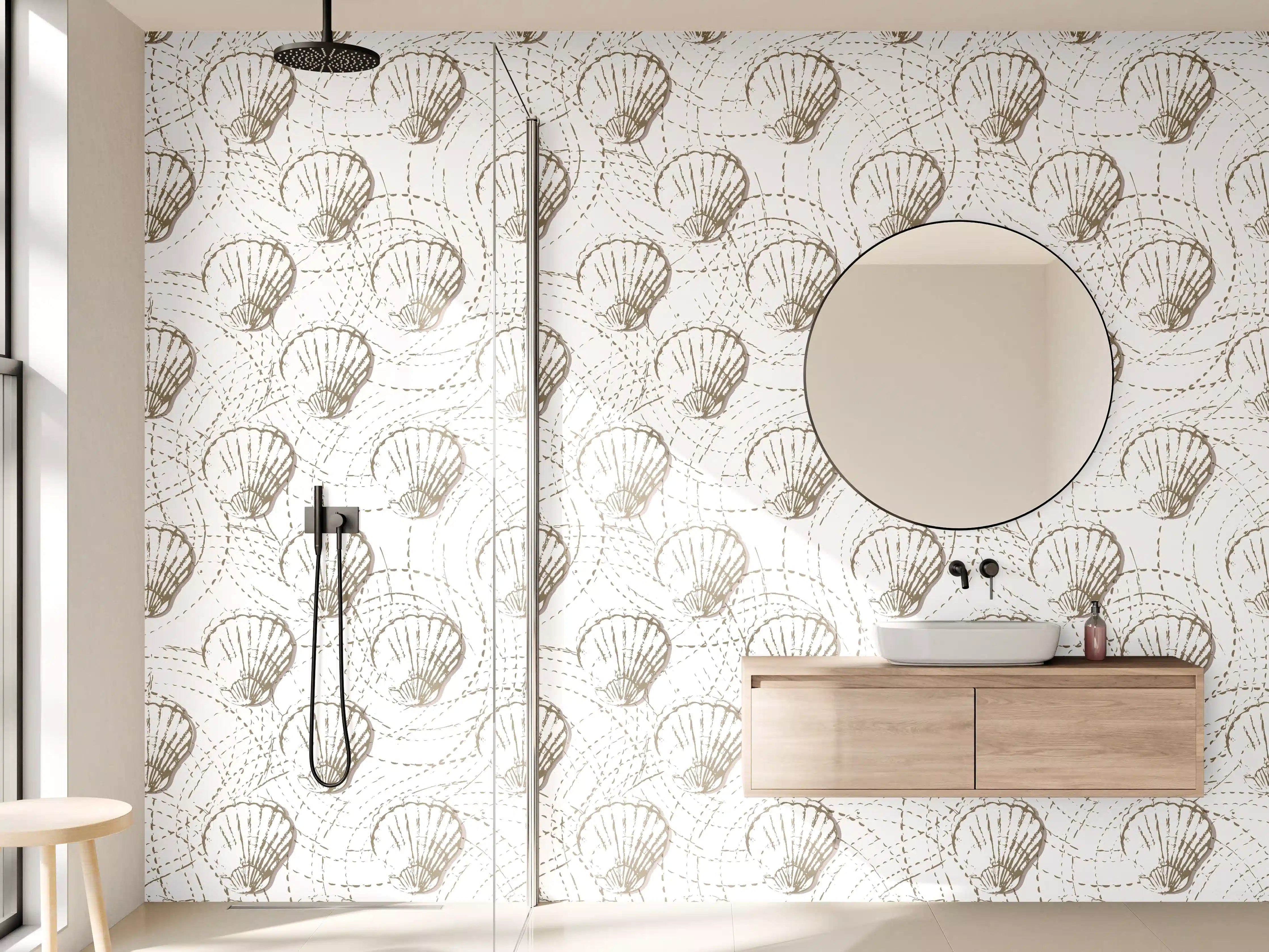 Wandverkleidung Bad - Muschel-Muster Weiß-Beige