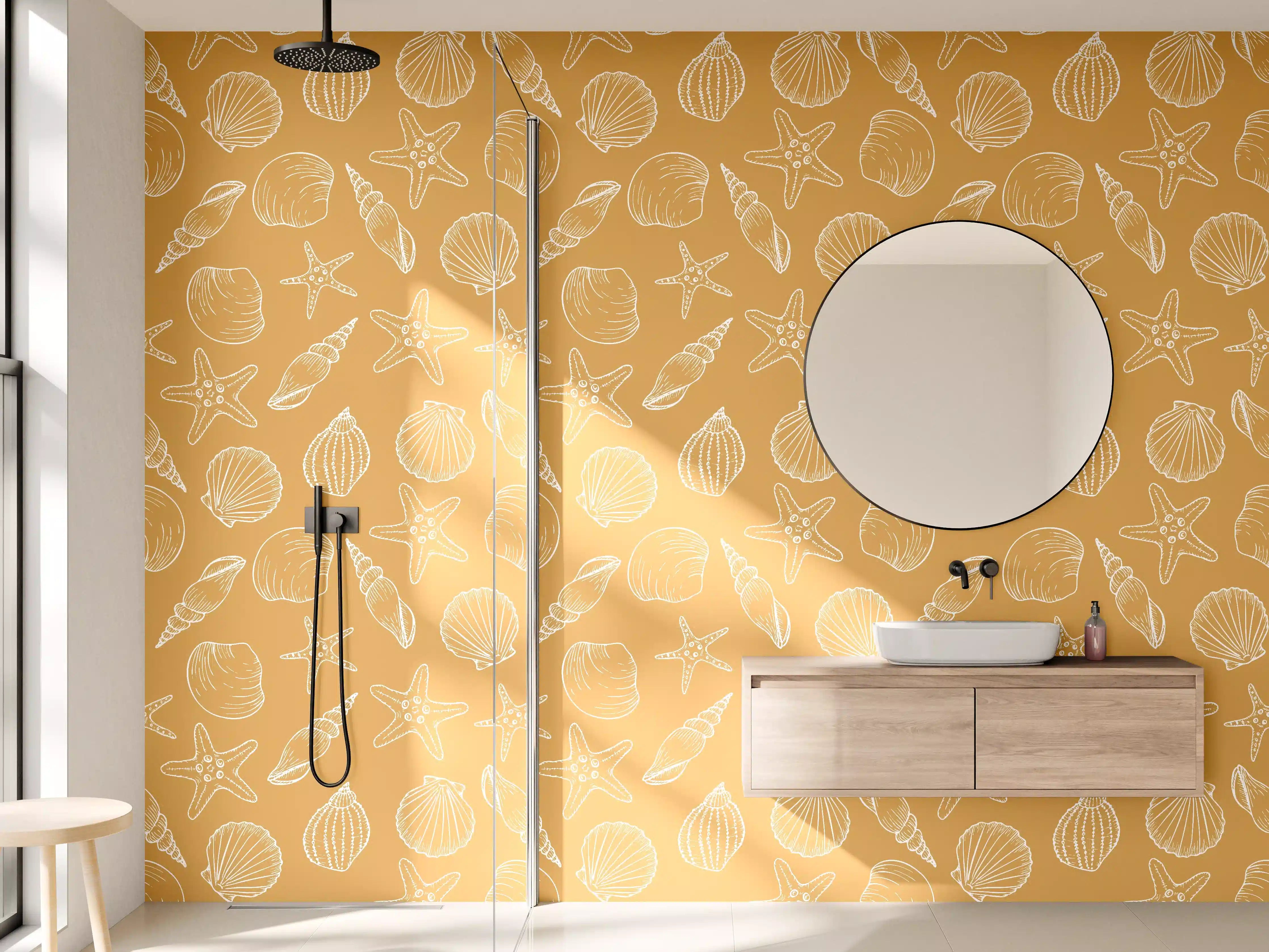 Wandverkleidung Bad - Muschelmuster Amber-Beige