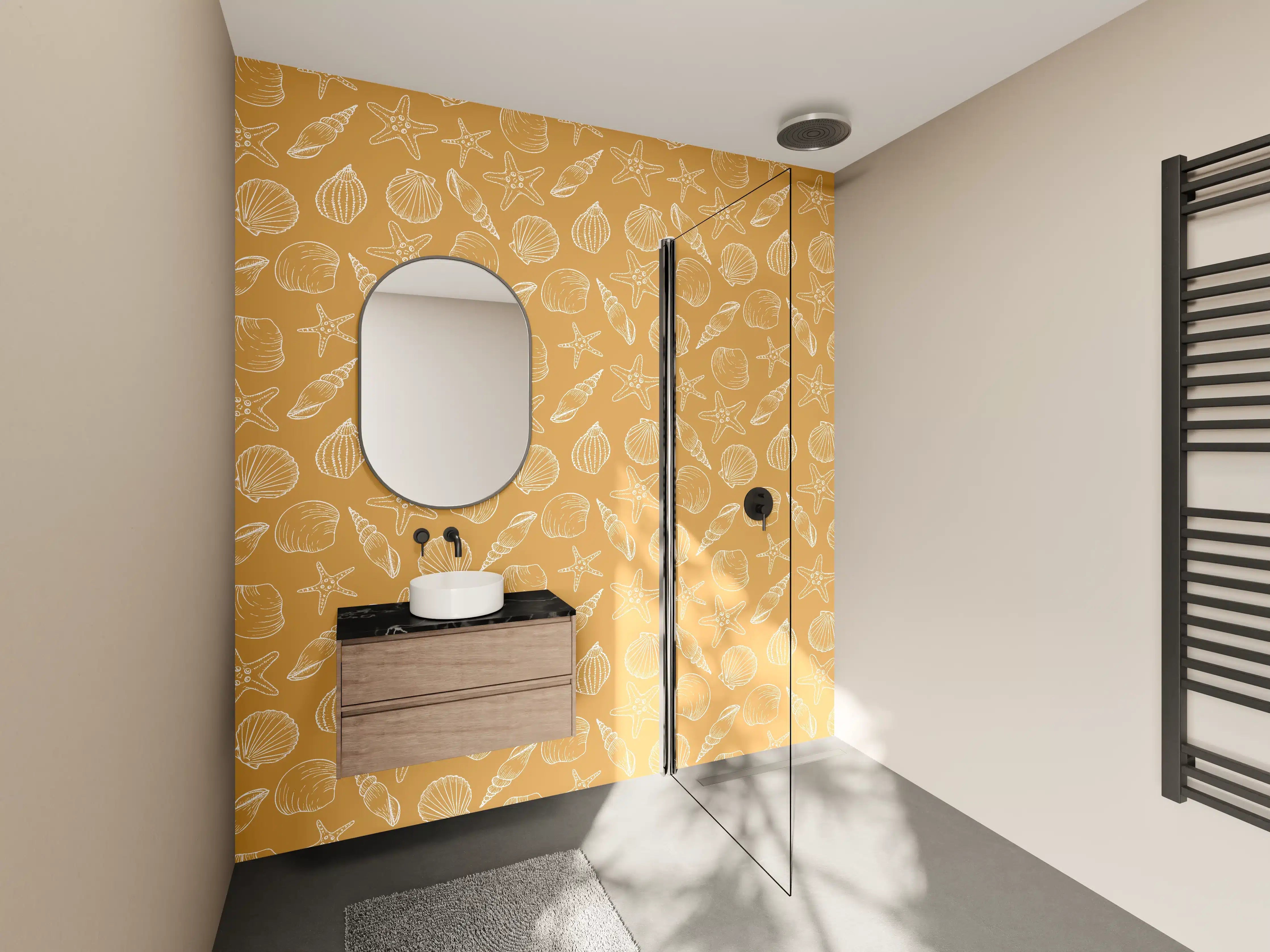 Wandverkleidung Bad - Muschelmuster Amber-Beige