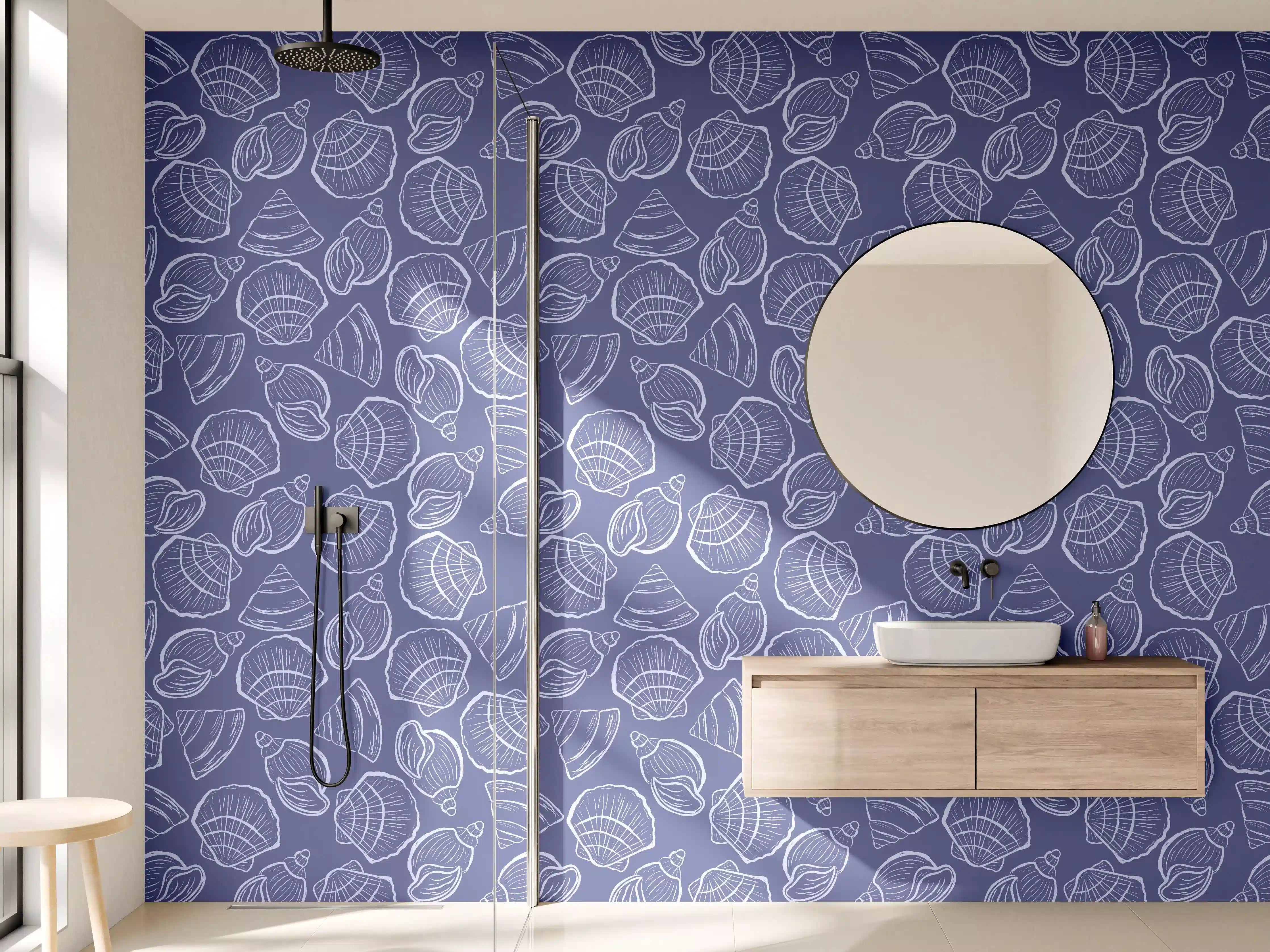 Wandverkleidung Bad - Muschelmuster Mitternachtsblau