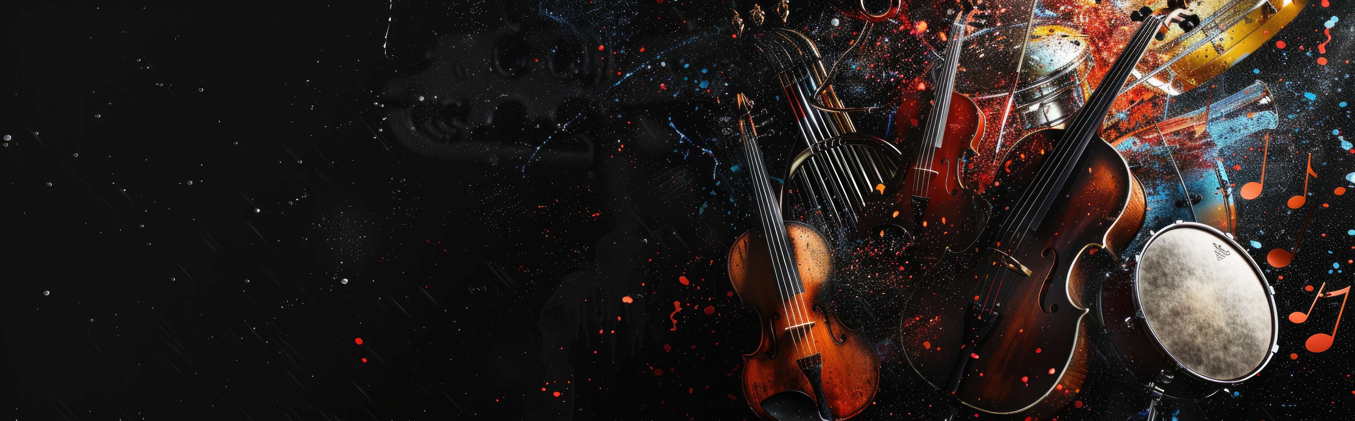 Wandverkleidung Bad-Musikinstrumente in dunkler Atmosphäre