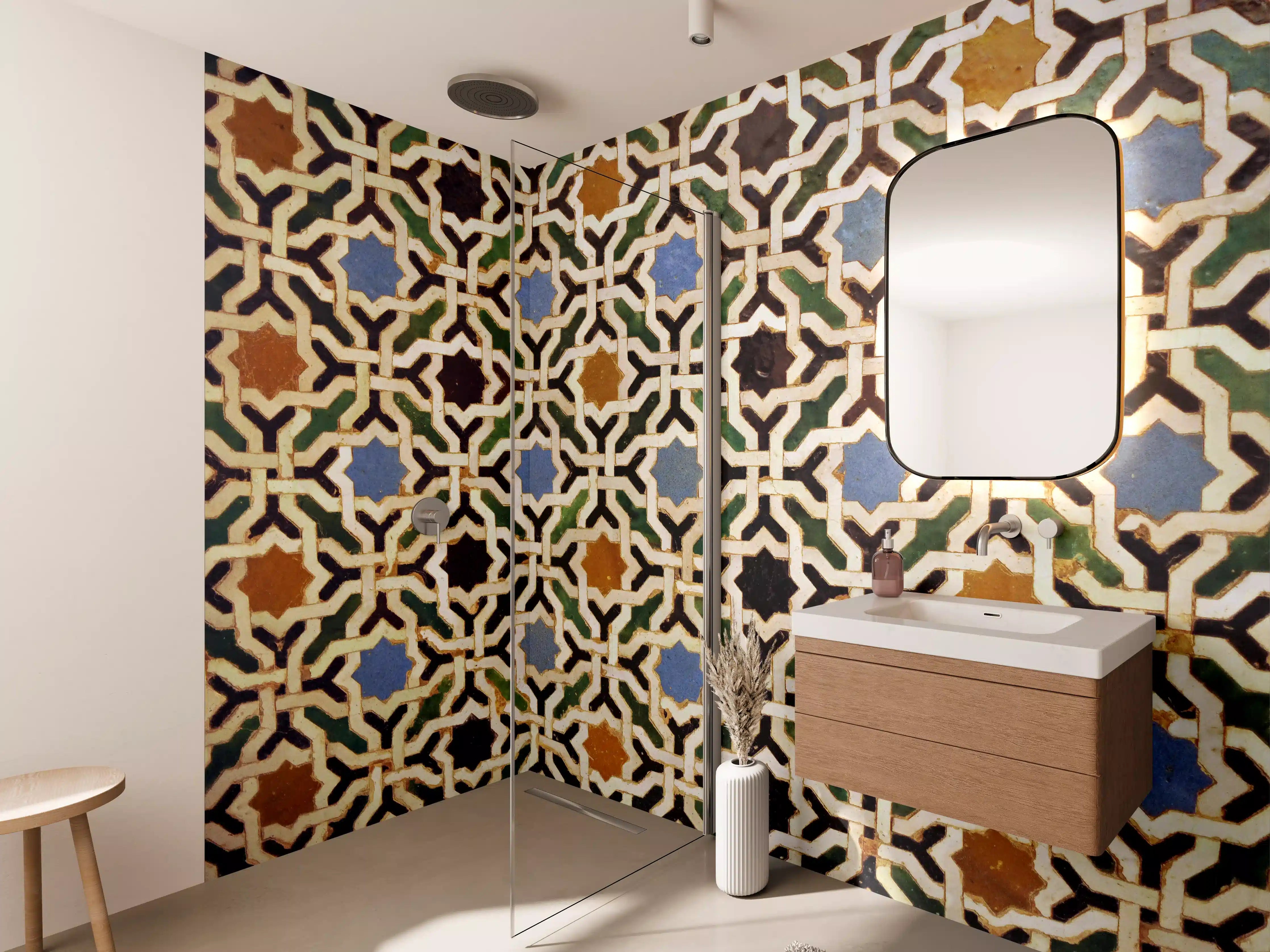 Wandverkleidung Bad - Musterhafte Fliesen mit geometrischem Design