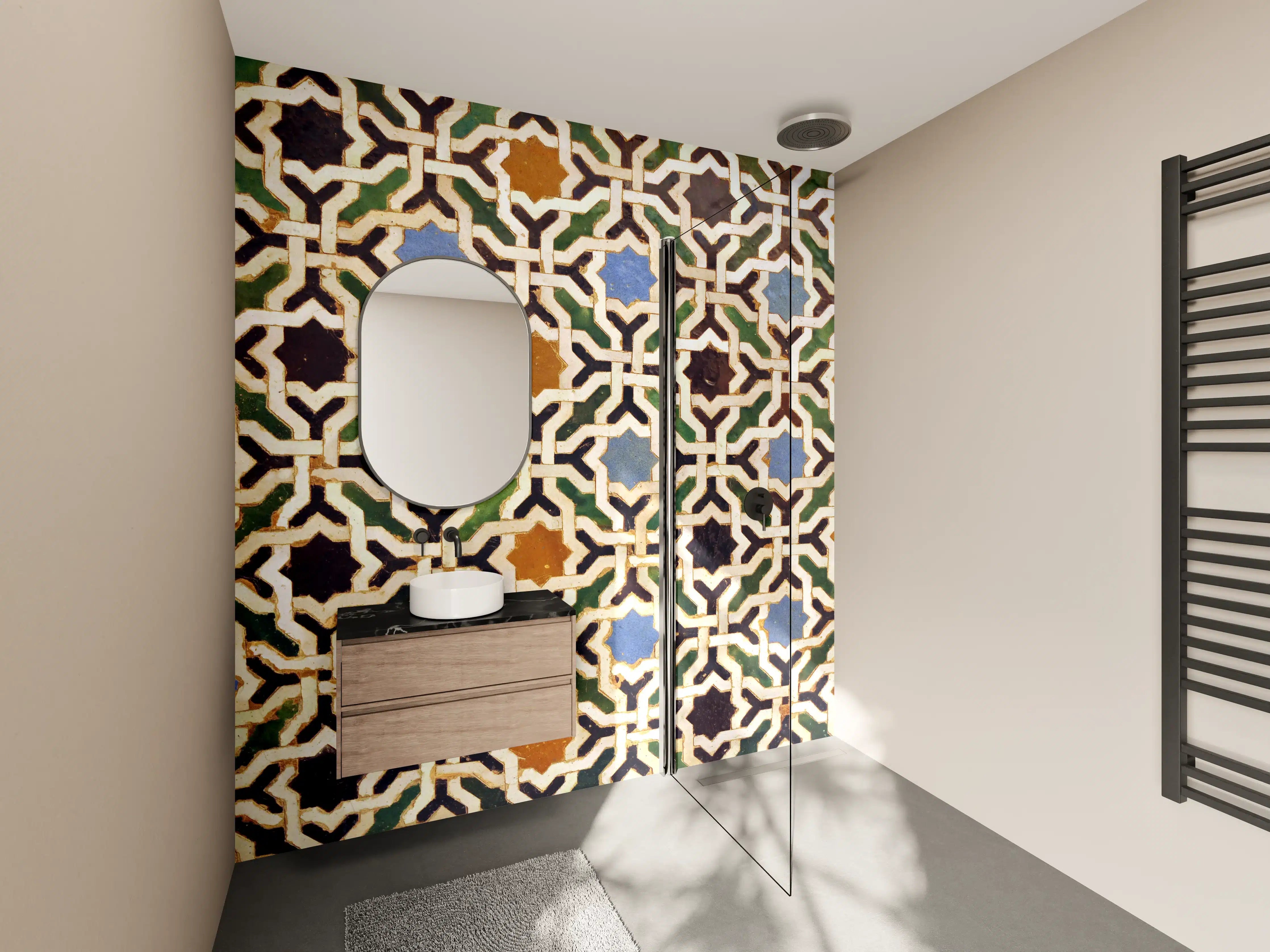 Wandverkleidung Bad - Musterhafte Fliesen mit geometrischem Design