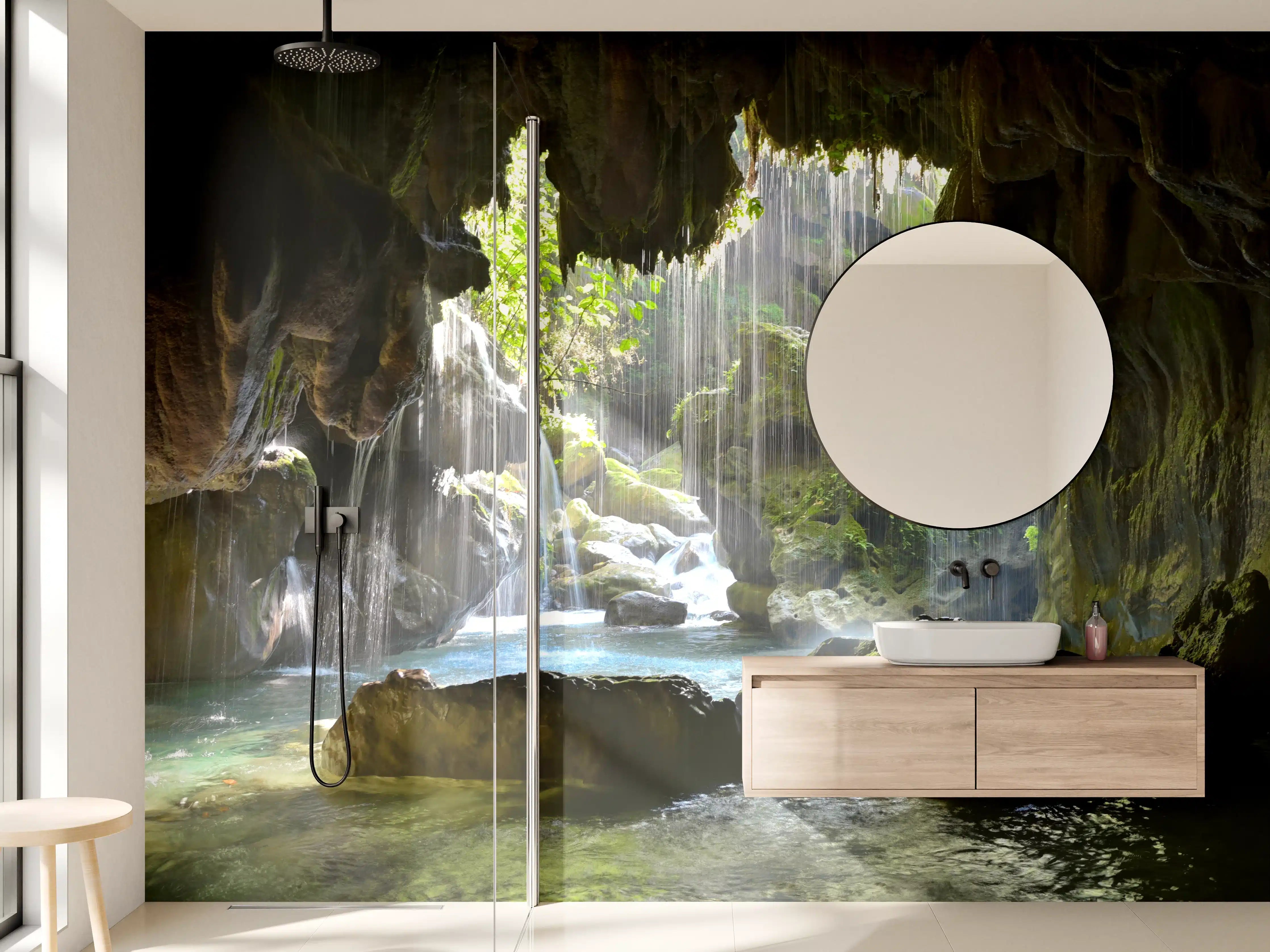 Wandverkleidung Bad - Mystische Grüne Höhlen-Lichtspiele