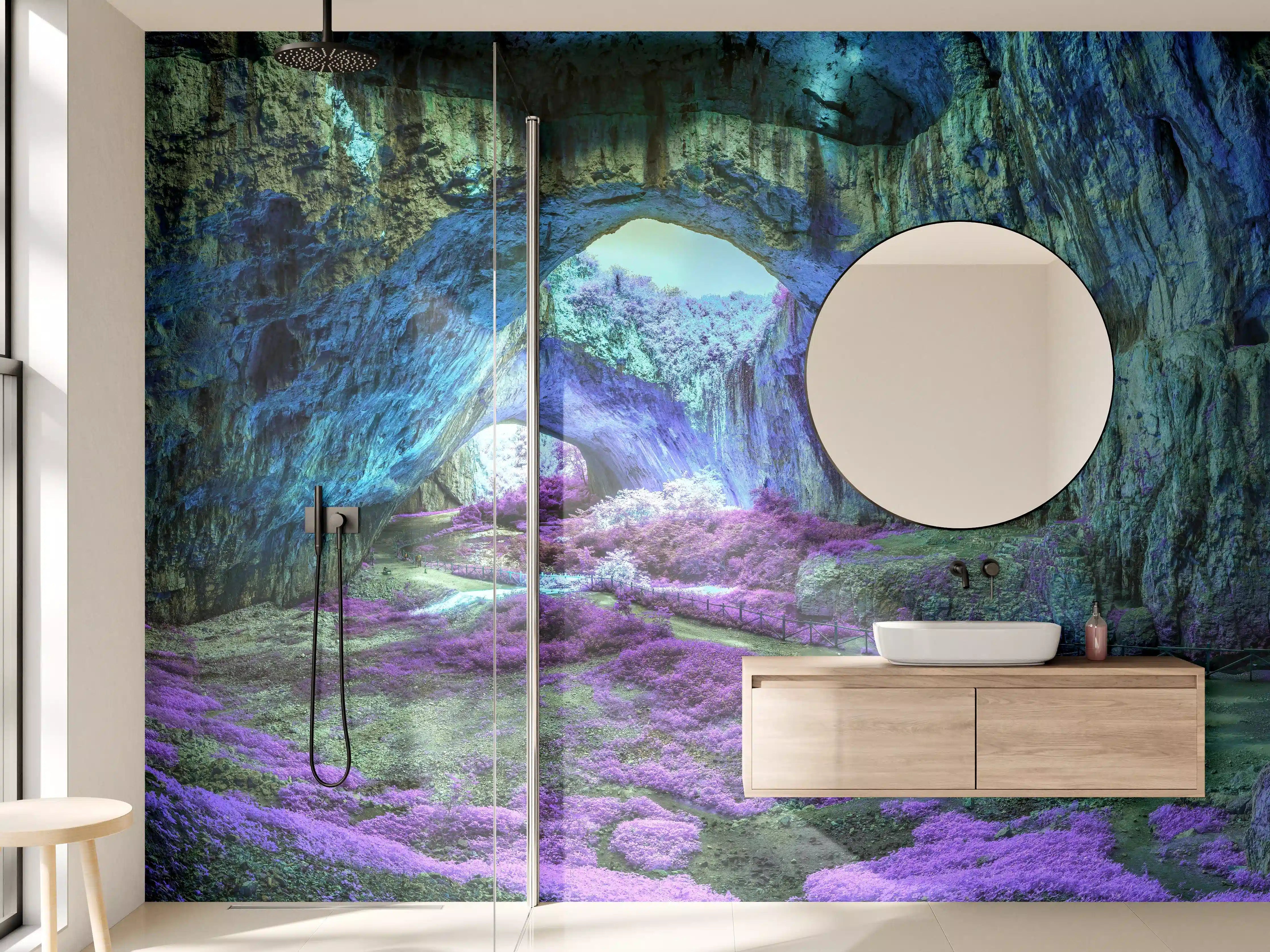 Wandverkleidung Bad - Mystische Höhle in fantastisch leuchtenden Farben