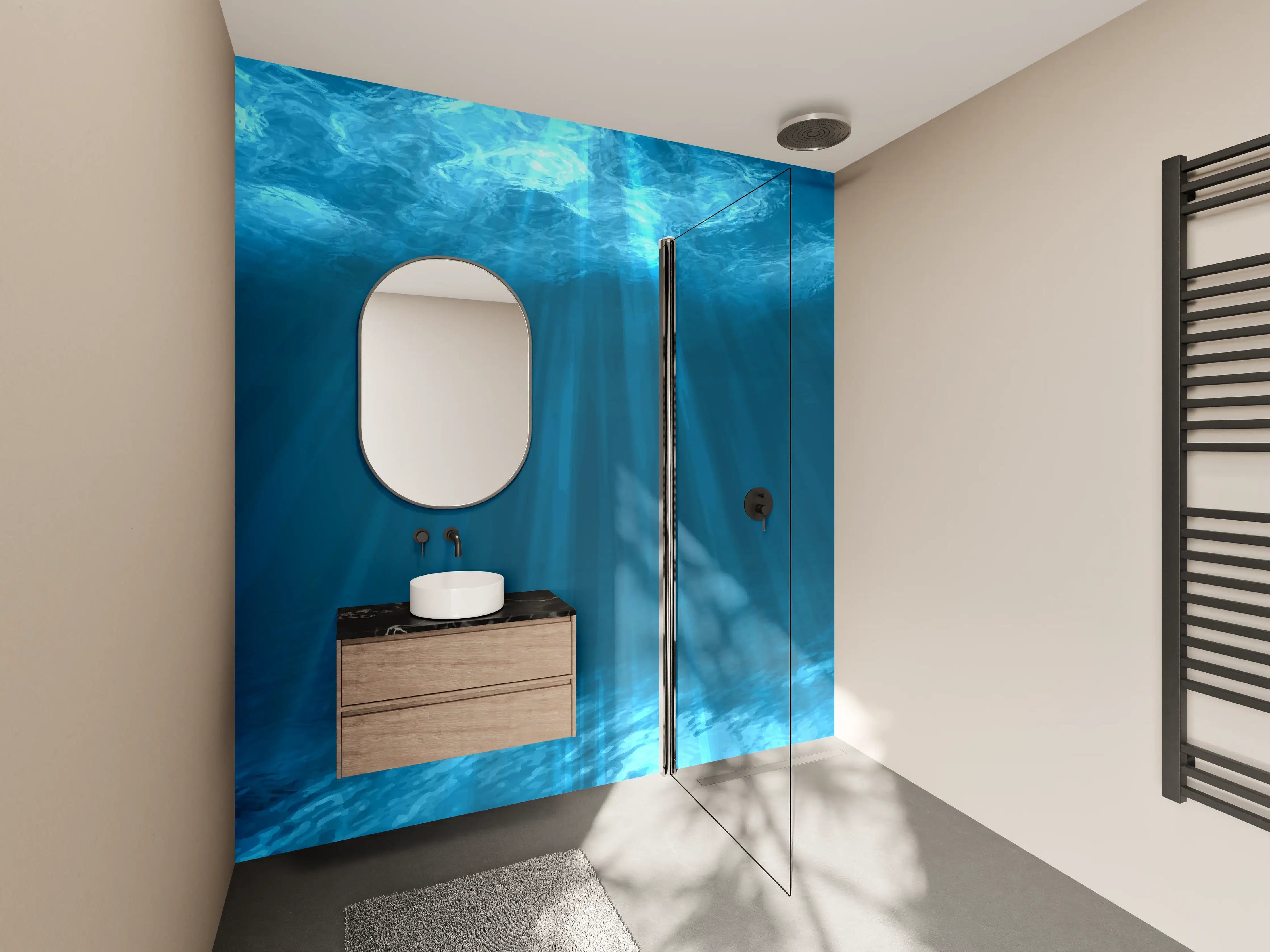 Wandverkleidung Bad - Mystische Unterwasserwelt Blau