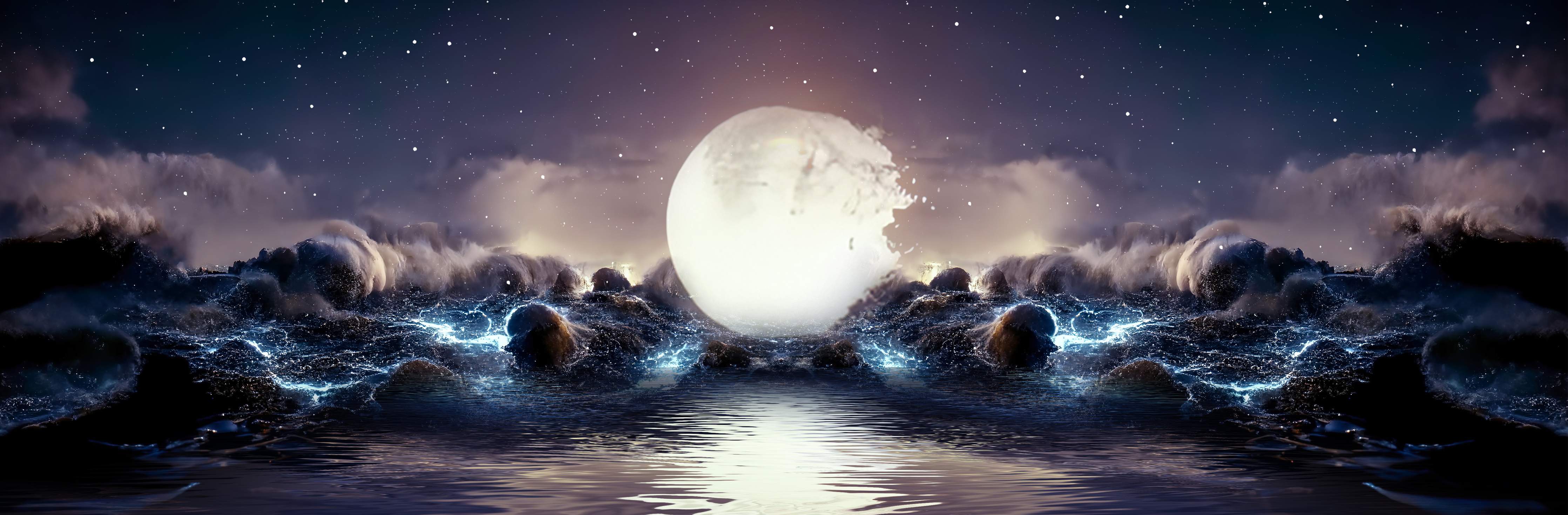 Wandverkleidung Bad-Mystischer Vollmond über ruhigem Meer