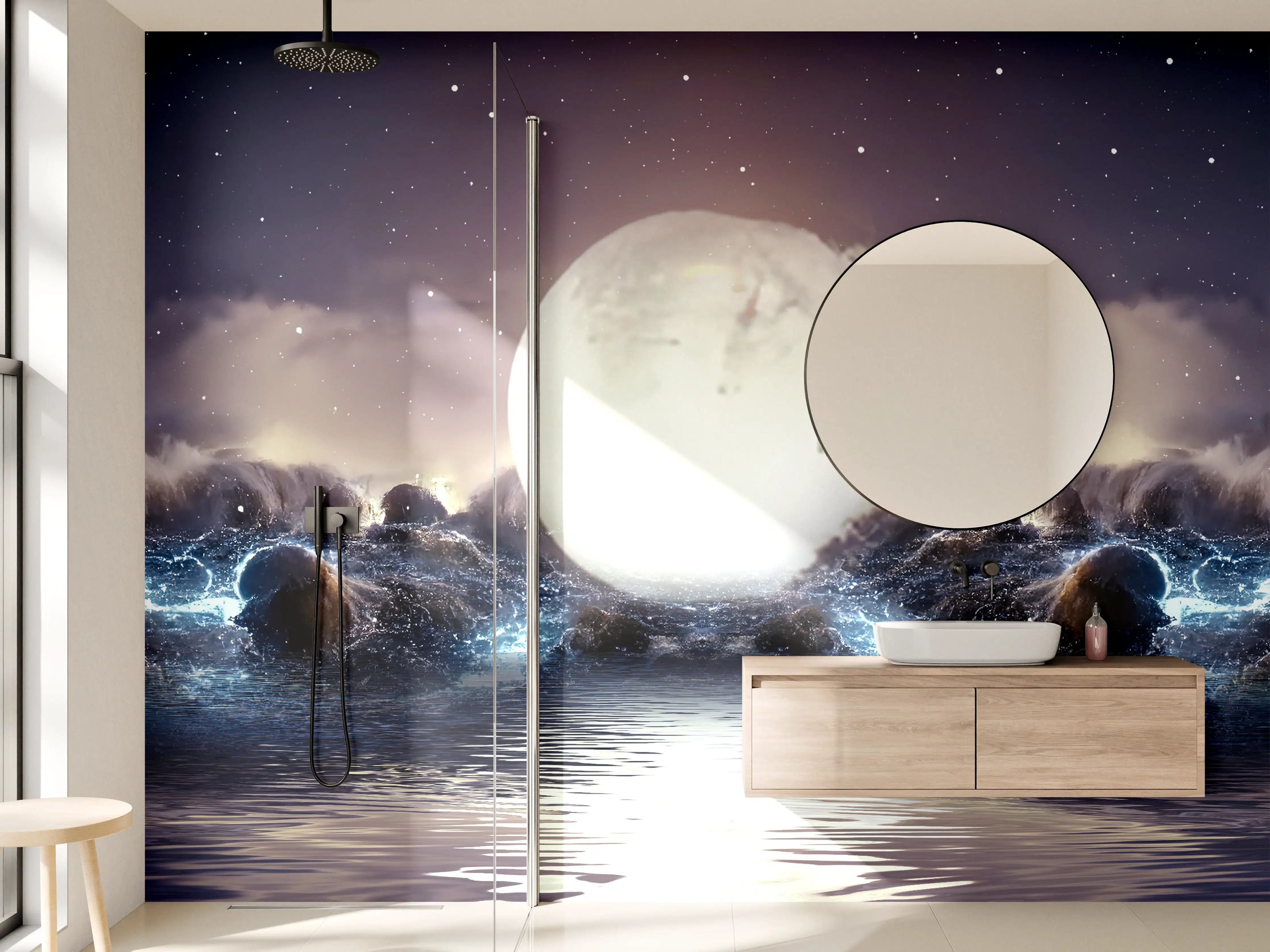Wandverkleidung Bad - Mystischer Vollmond über ruhigem Meer