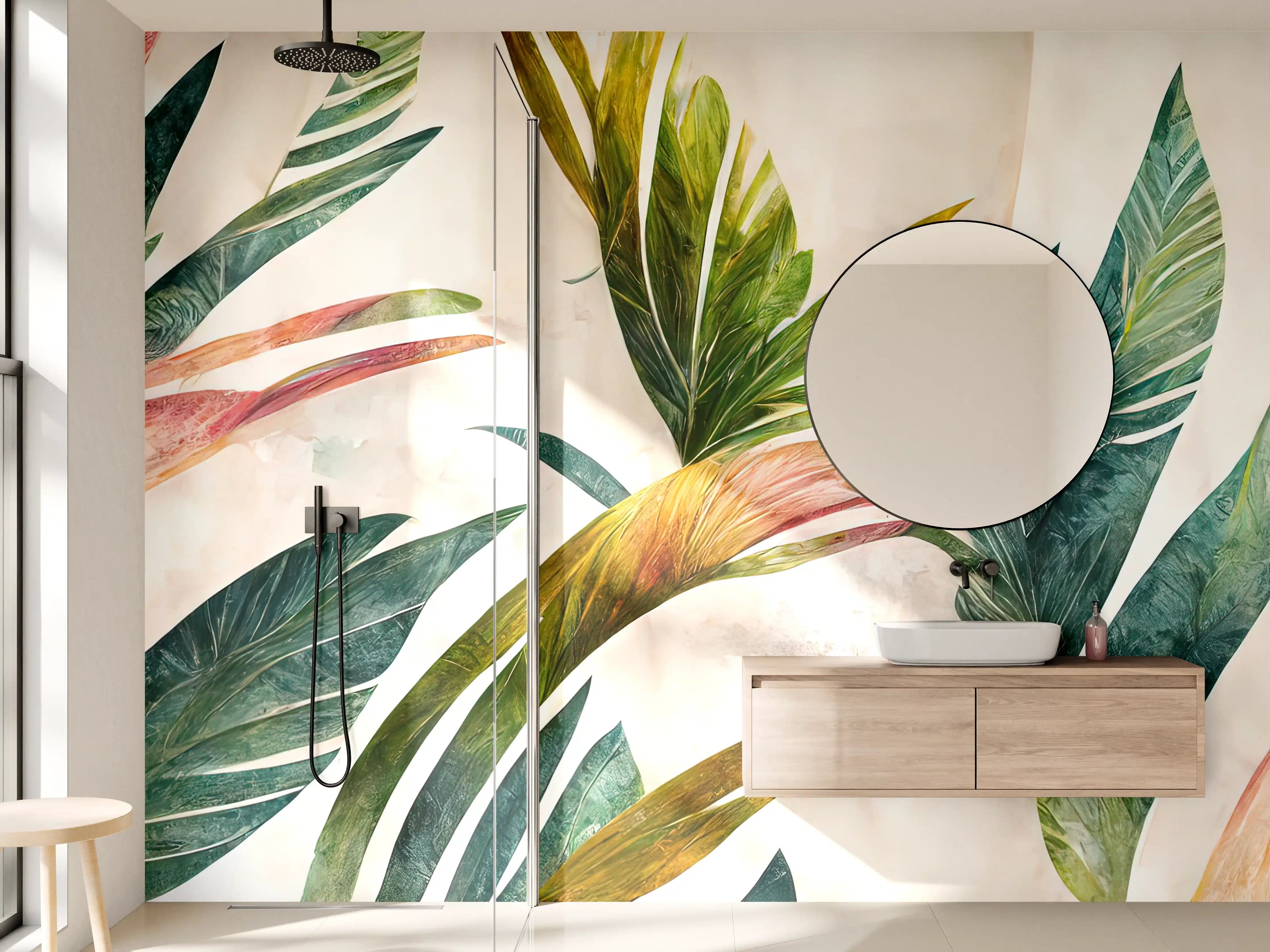 Wandverkleidung Bad - Nachhaltige Tropisches Pflanzenmuster