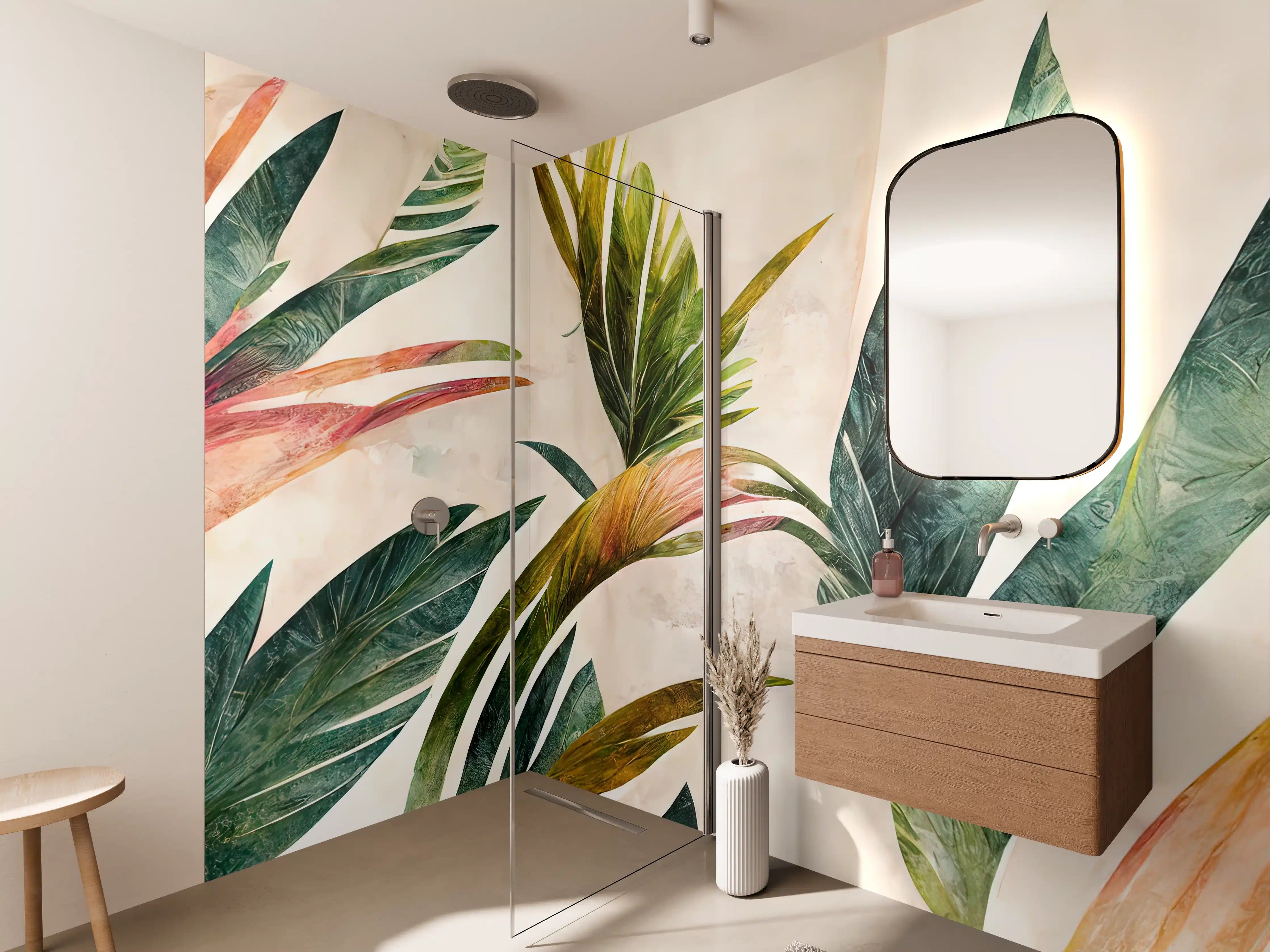Wandverkleidung Bad - Nachhaltige Tropisches Pflanzenmuster