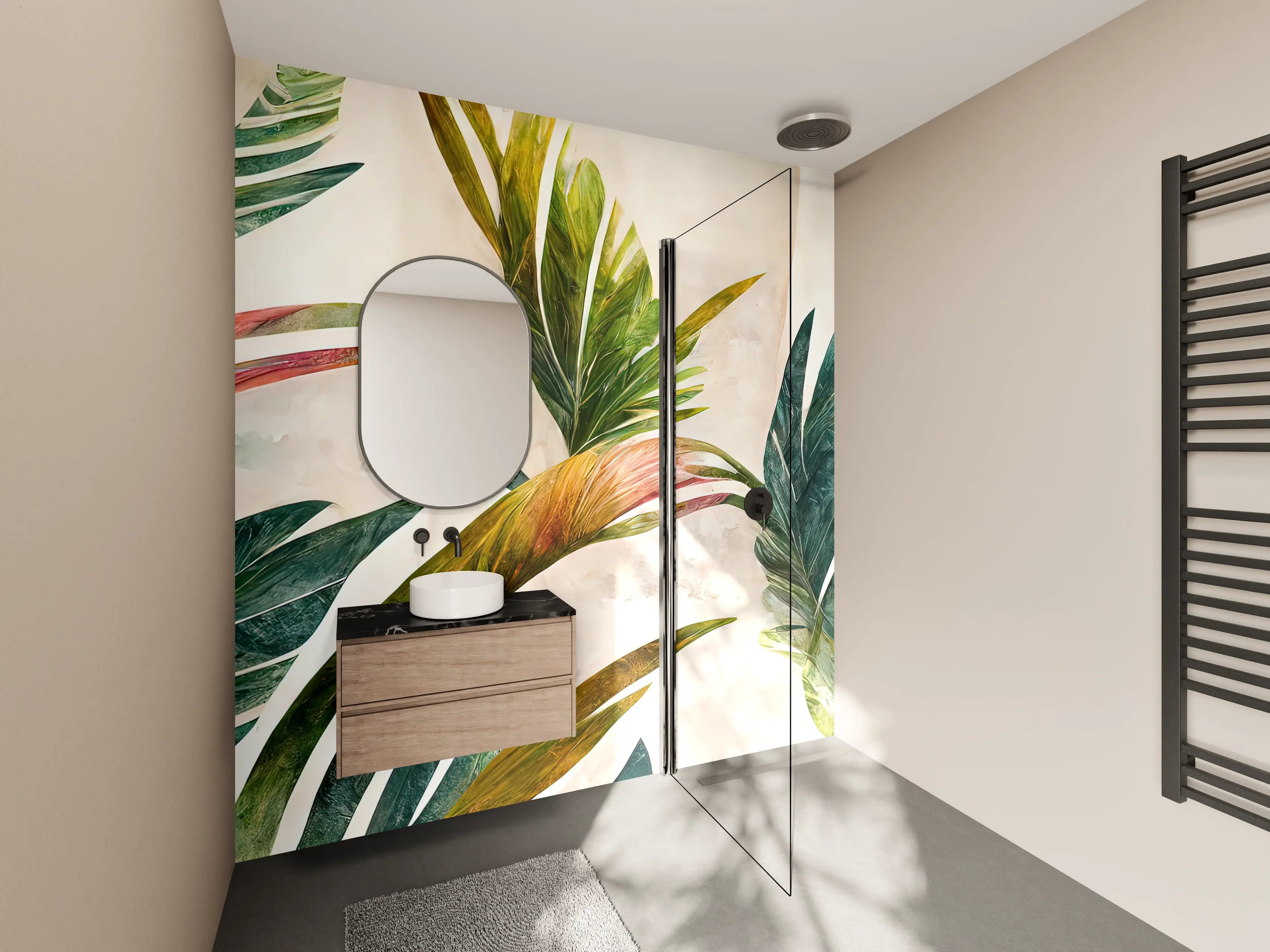 Wandverkleidung Bad - Nachhaltige Tropisches Pflanzenmuster