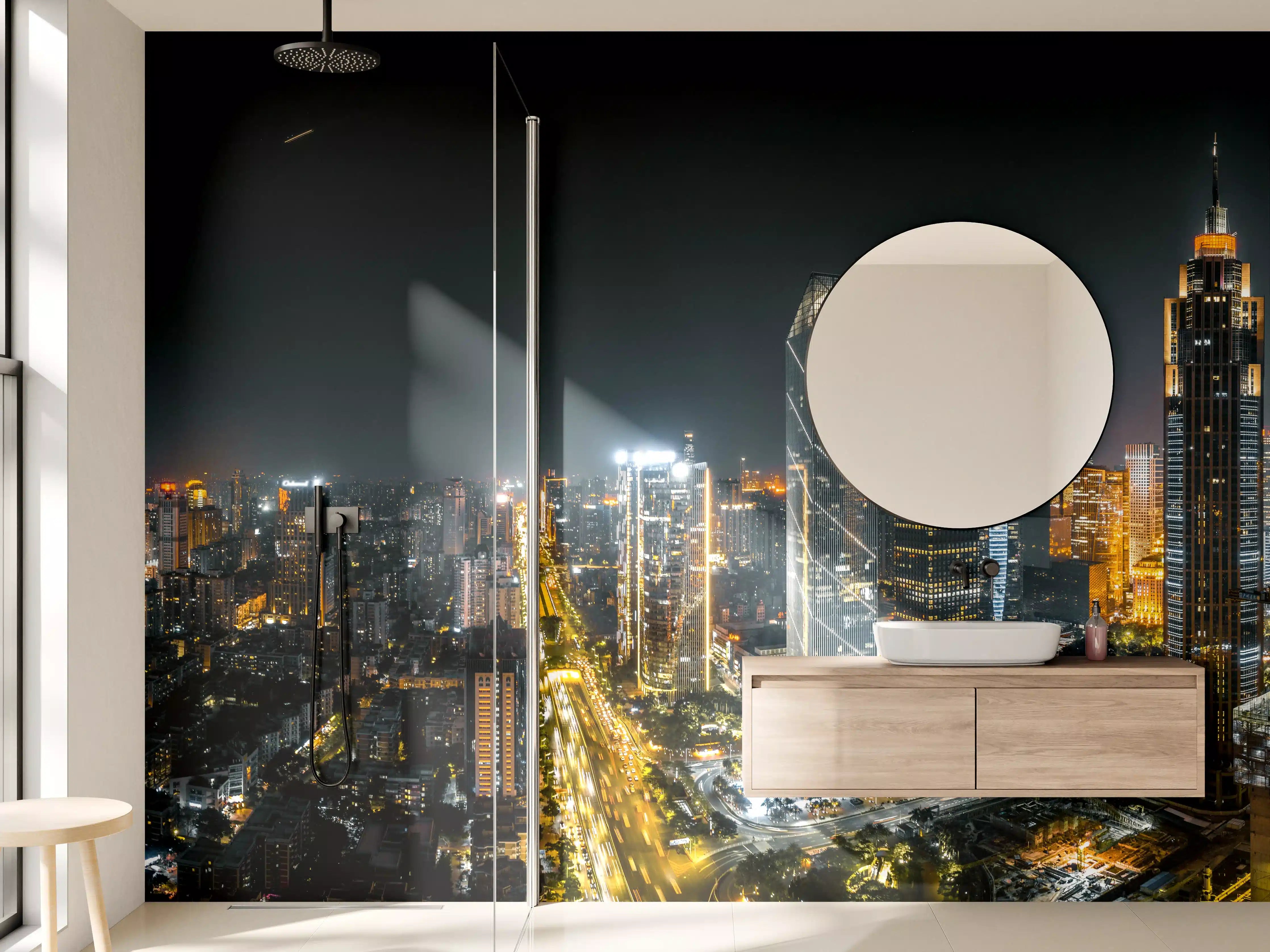 Wandverkleidung Bad - Nachtstadt im Lichtgeflüster