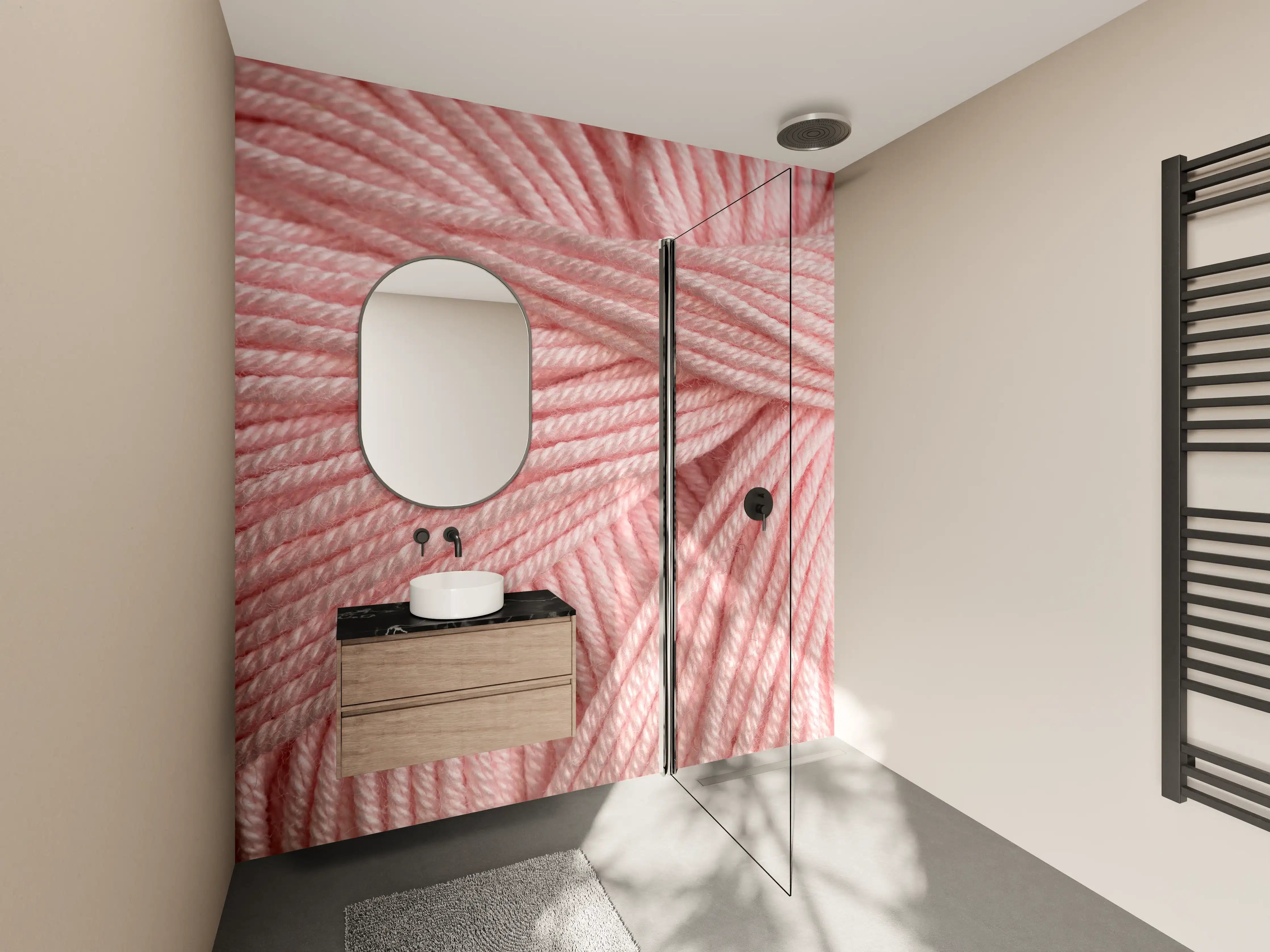 Wandverkleidung Bad - Nahaufnahme eines rosa Garnknäuels