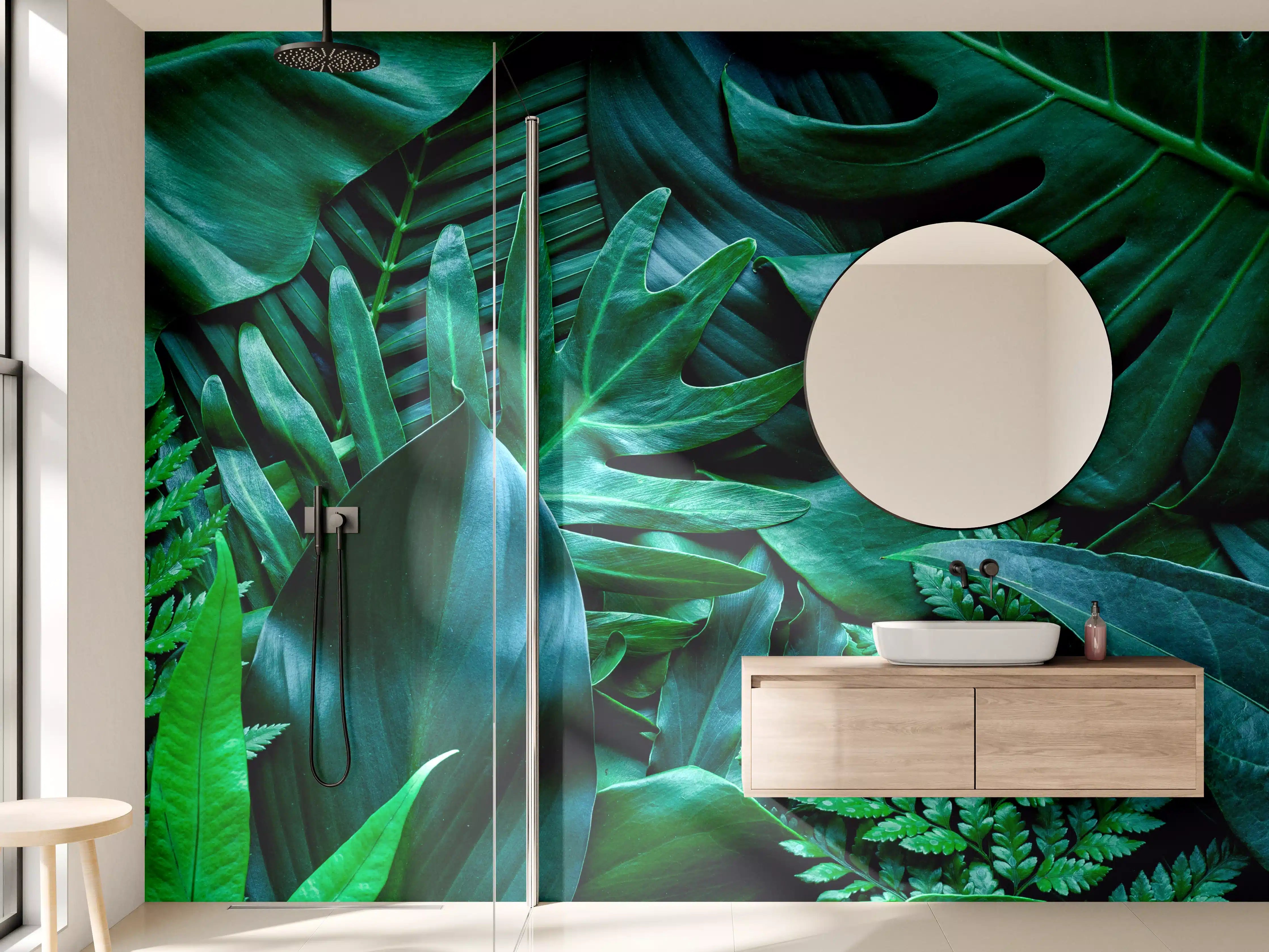 Wandverkleidung Bad - Nahaufnahme von tropischen grünen Blättern