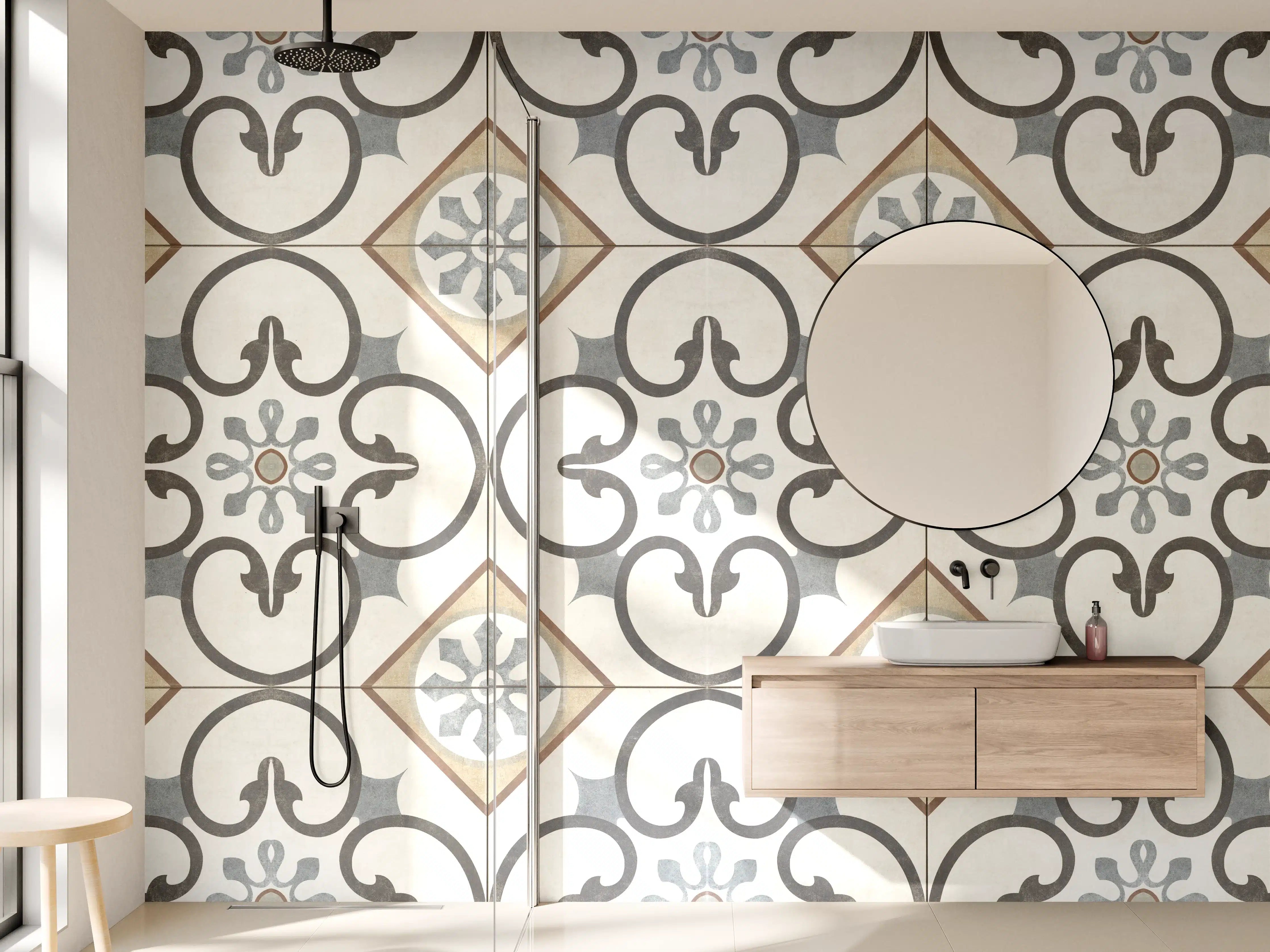 Wandverkleidung Bad - Nahtlose beige graue Fliesen