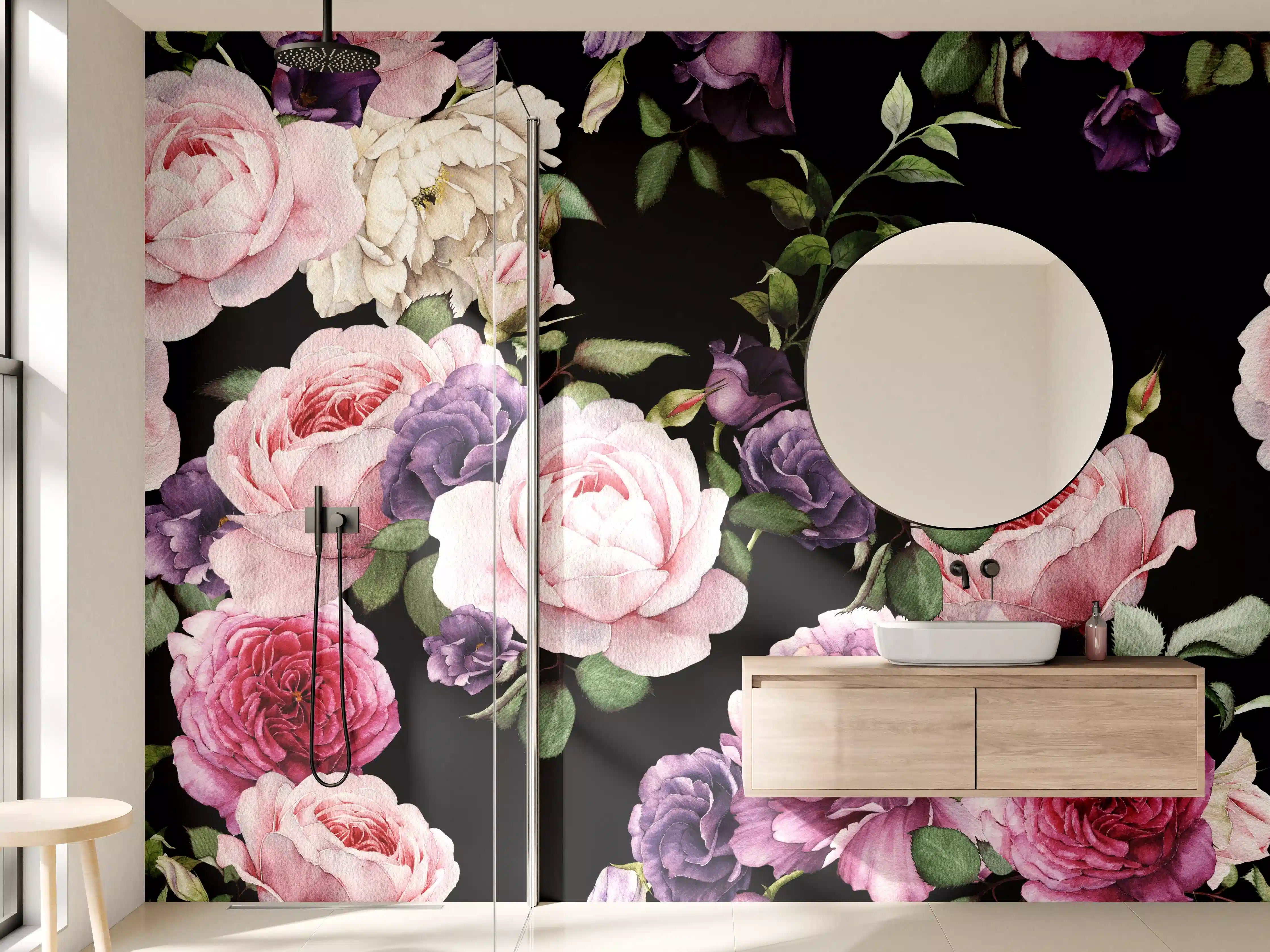 Wandverkleidung Bad - Nahtloses florales Muster mit Rosen