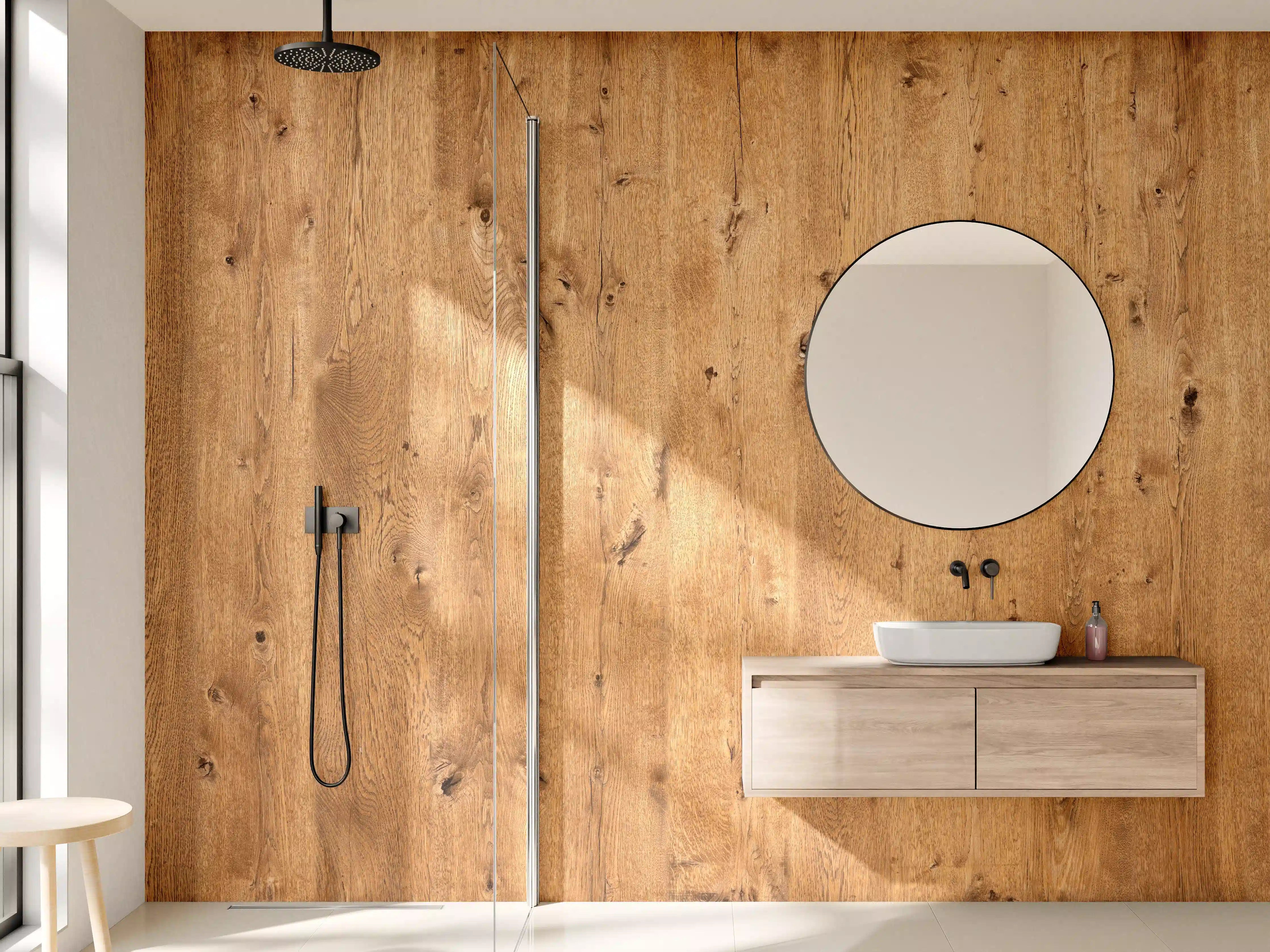 Wandverkleidung Bad - Natürliche Eichenholz-Struktur