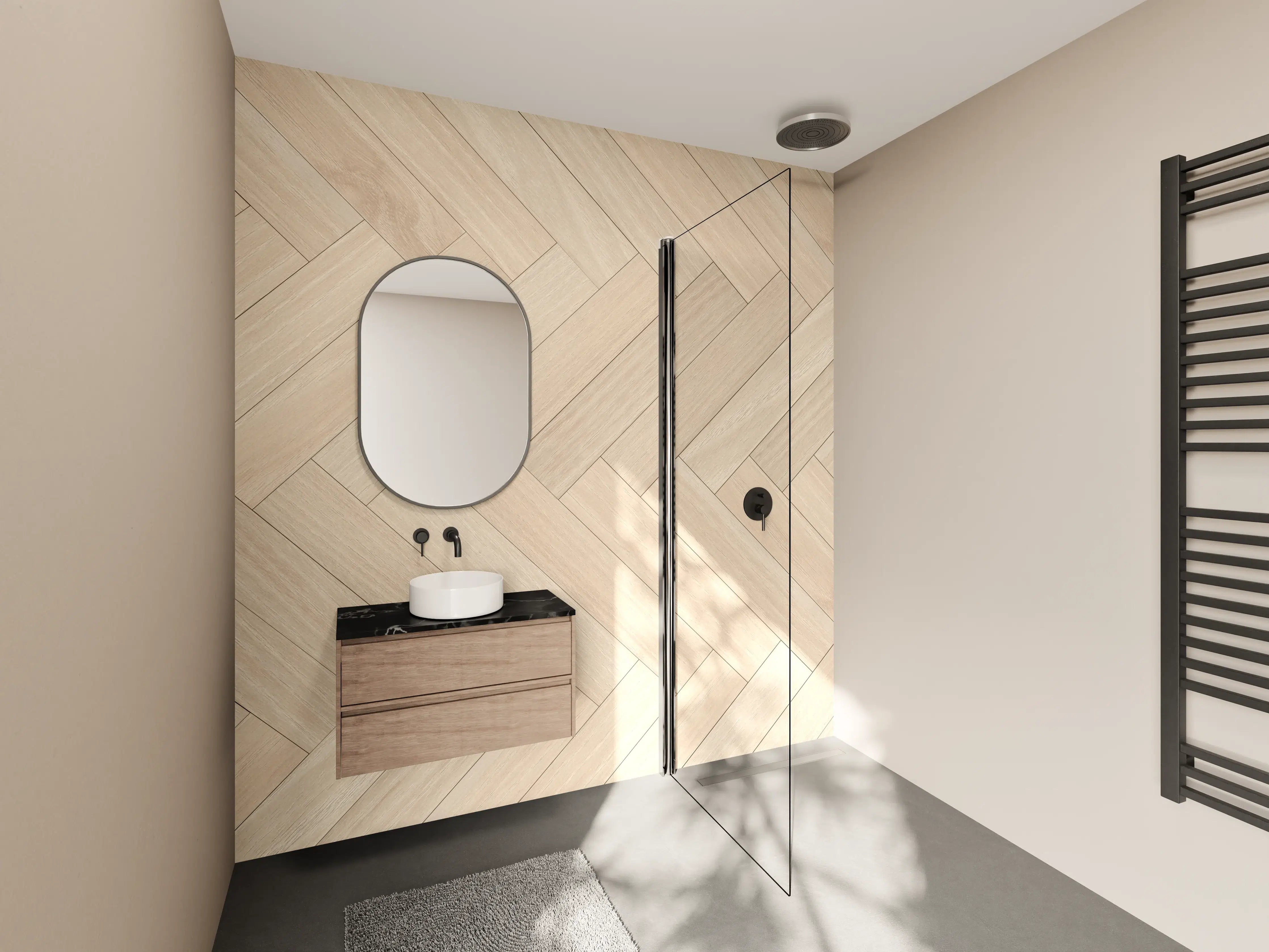 Wandverkleidung Bad - Natürliche Holztextur - Beige