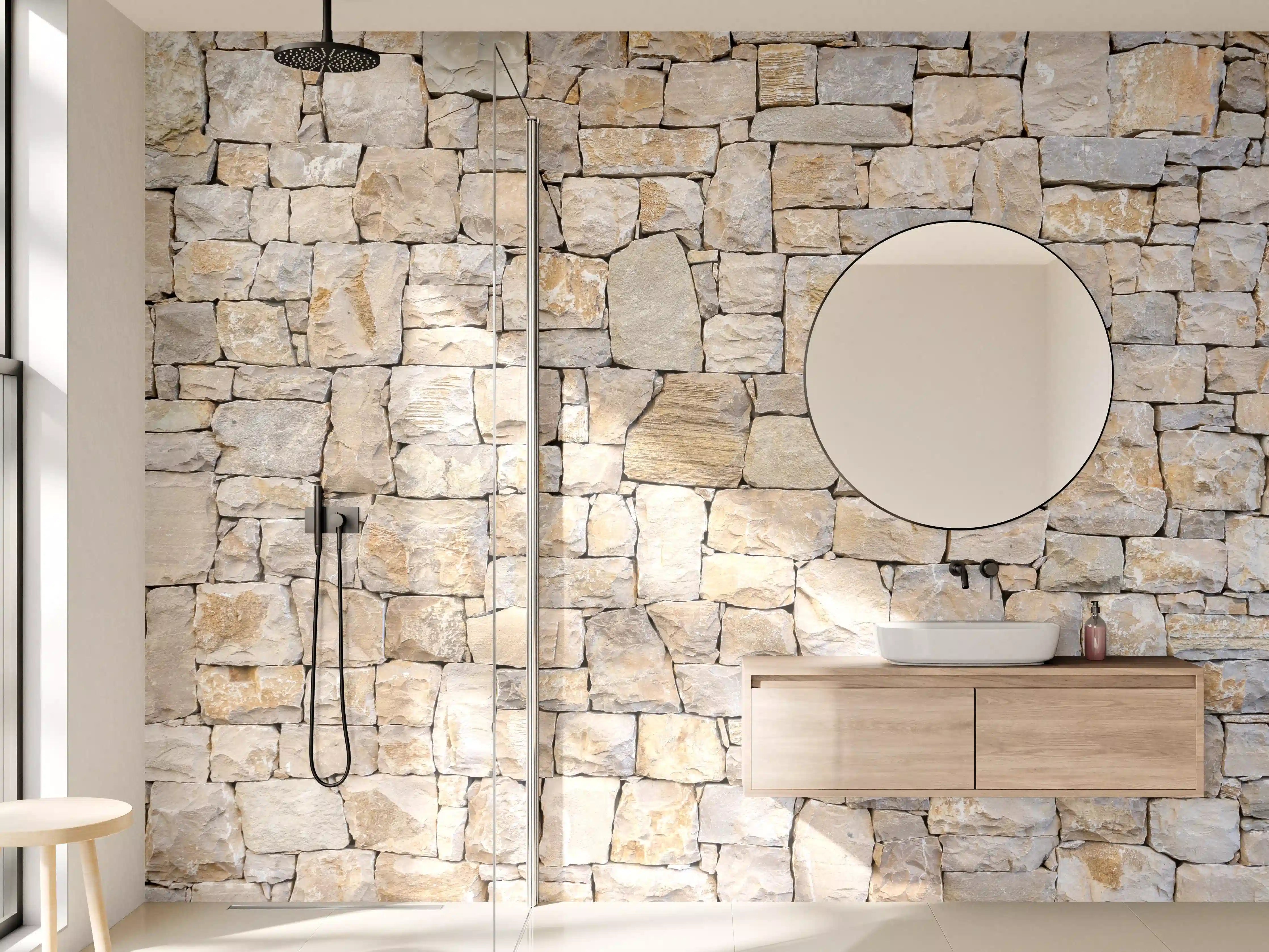 Wandverkleidung Bad - Natürliche Steinmauer im Garten