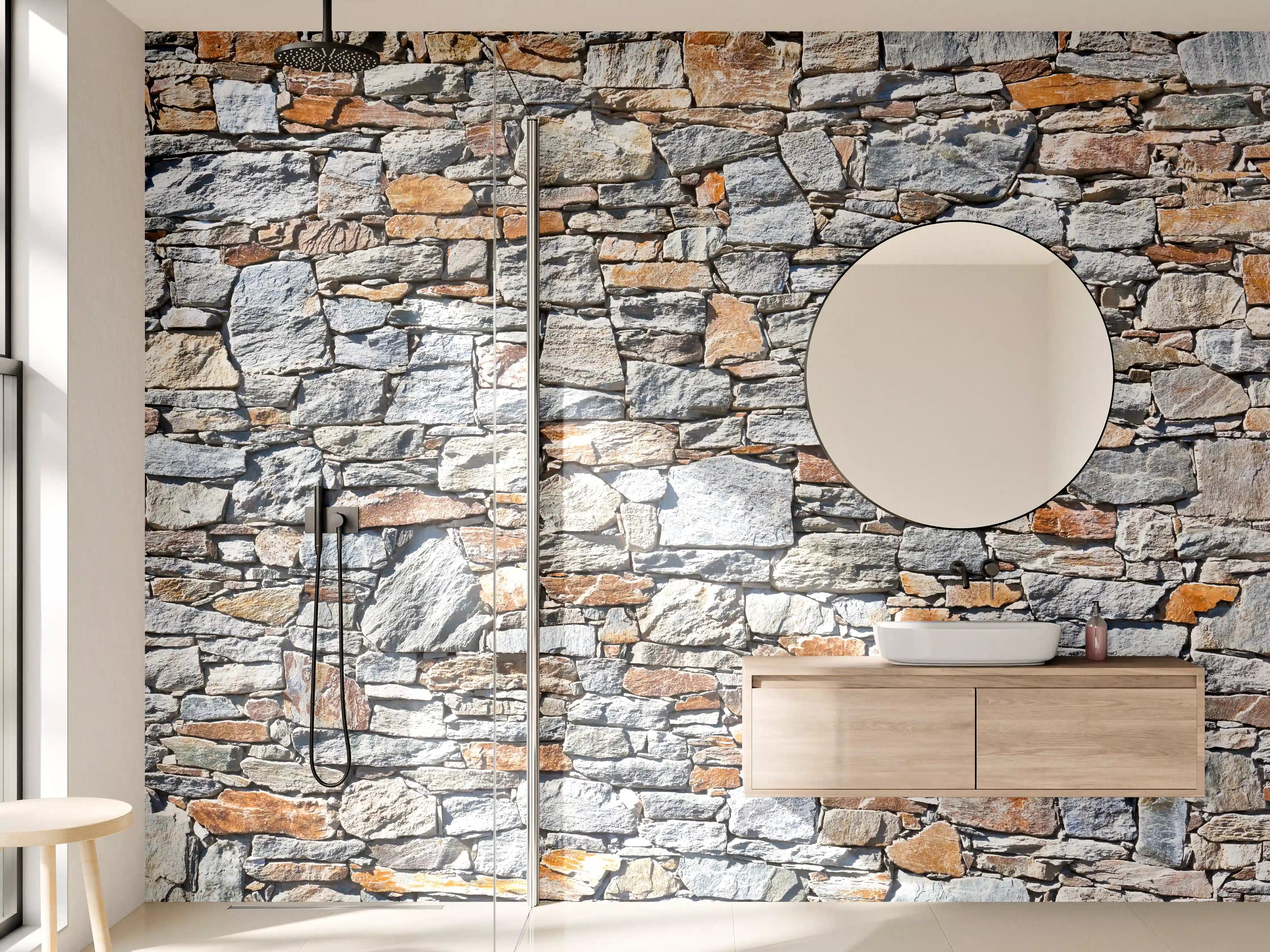 Wandverkleidung Bad - Natürliche Steinmauer mit warmen Erdtönen