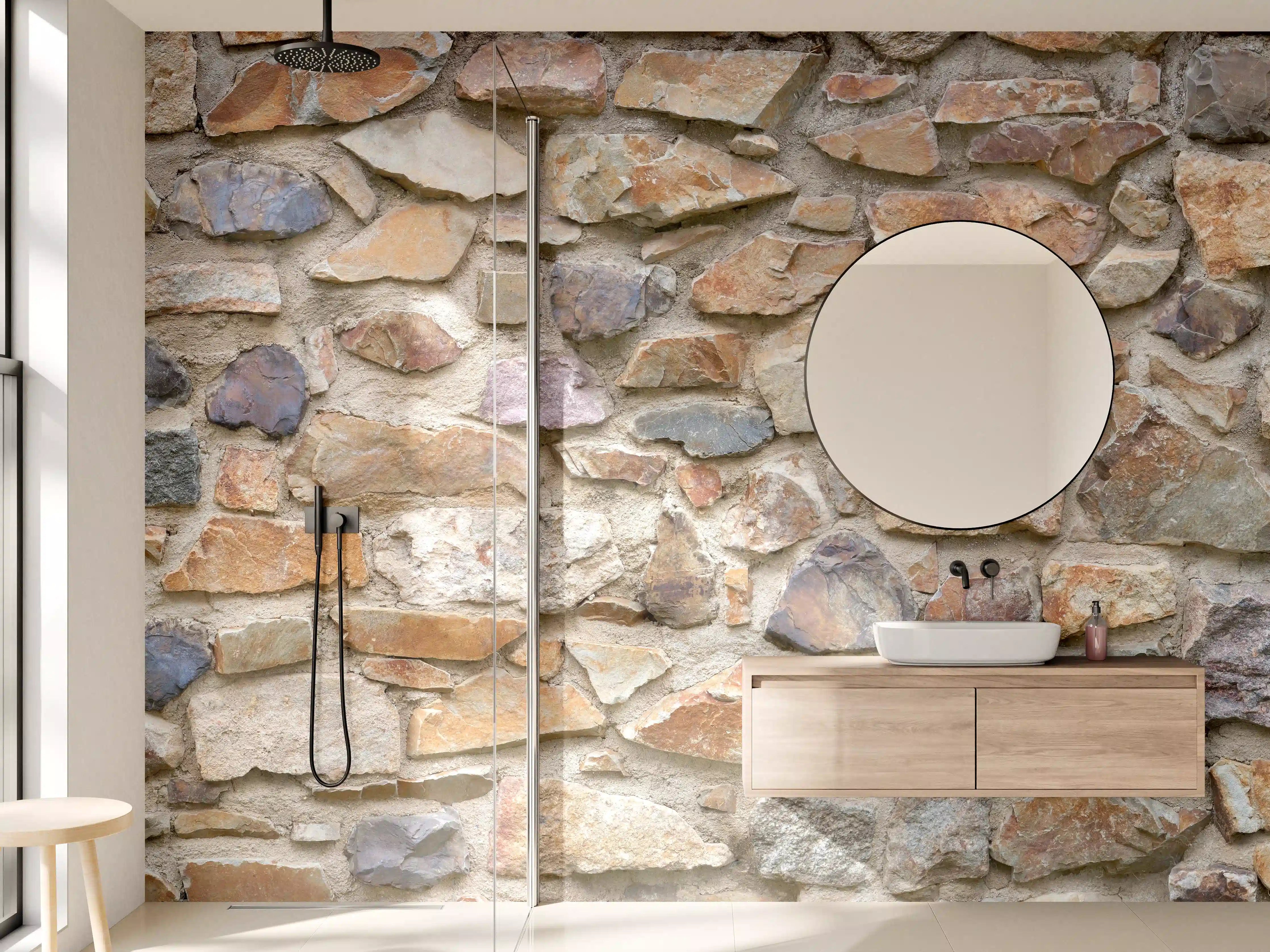 Wandverkleidung Bad - Natürliche Steinmauer mit warmen Tönen