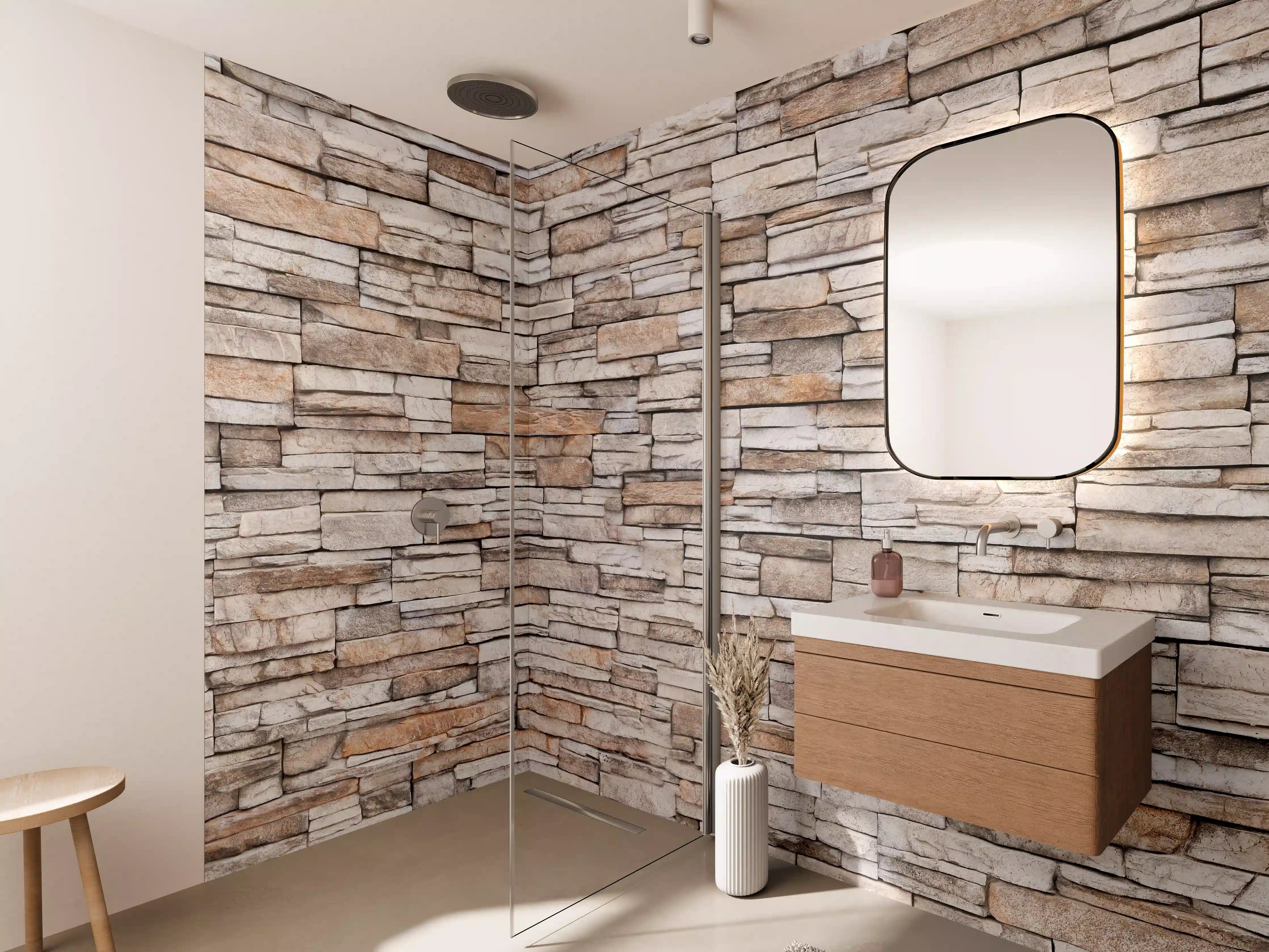 Wandverkleidung Bad - Natürliche Steinwand in Erdtönen