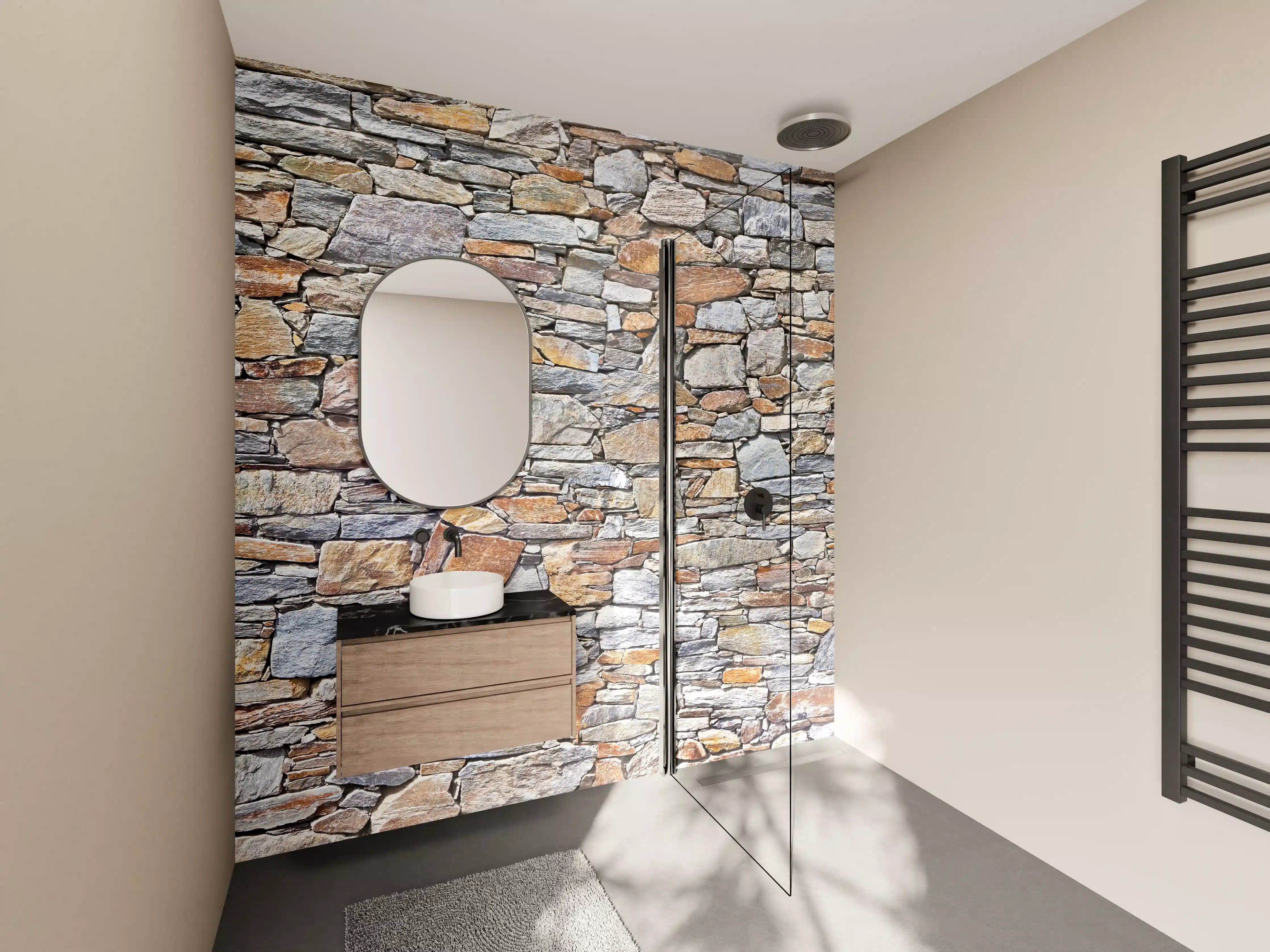 Wandverkleidung Bad - Natürliche Steinwand mit bunten Schichten